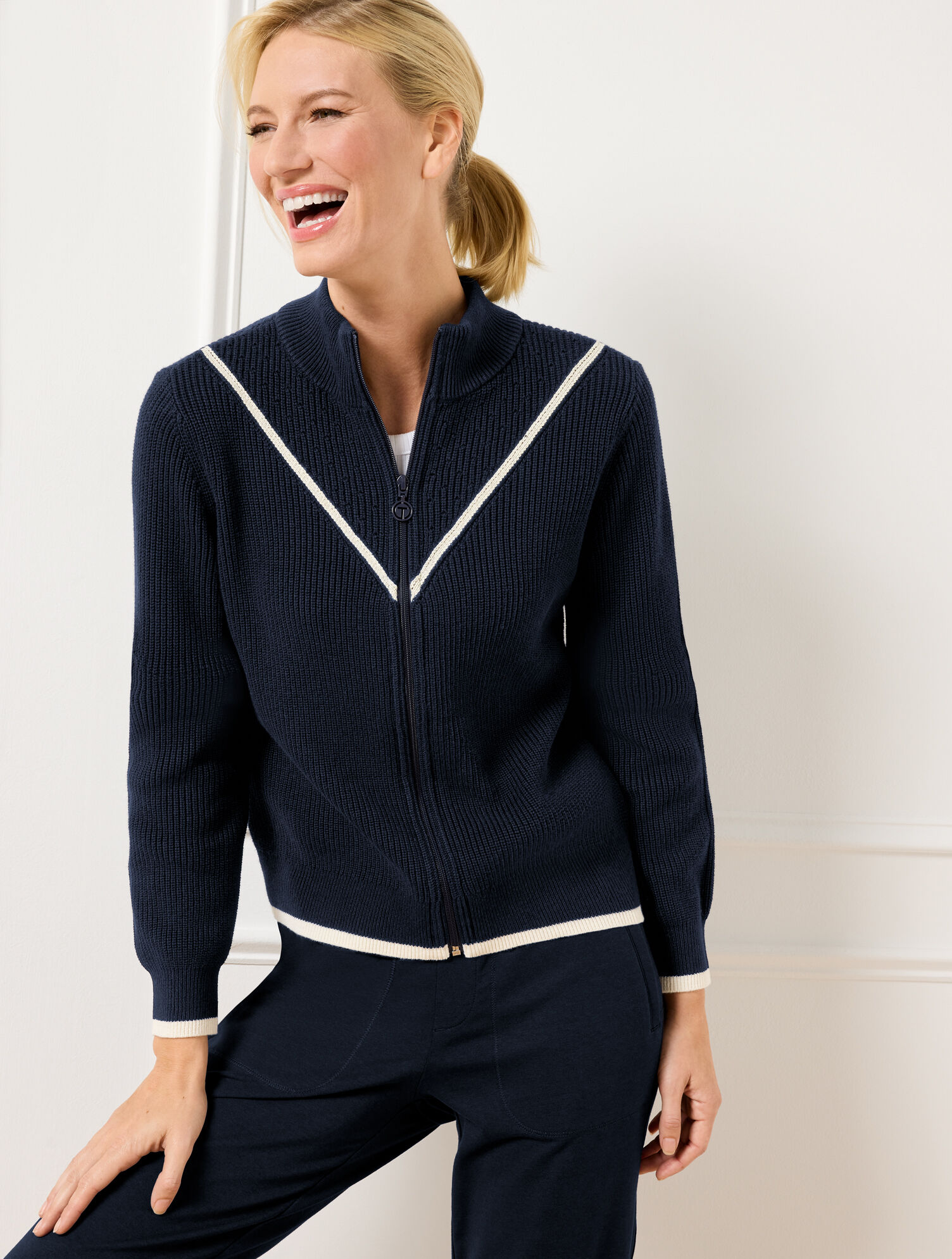 Coolmax&reg; Full Zip Sweater Jacket - Chevron