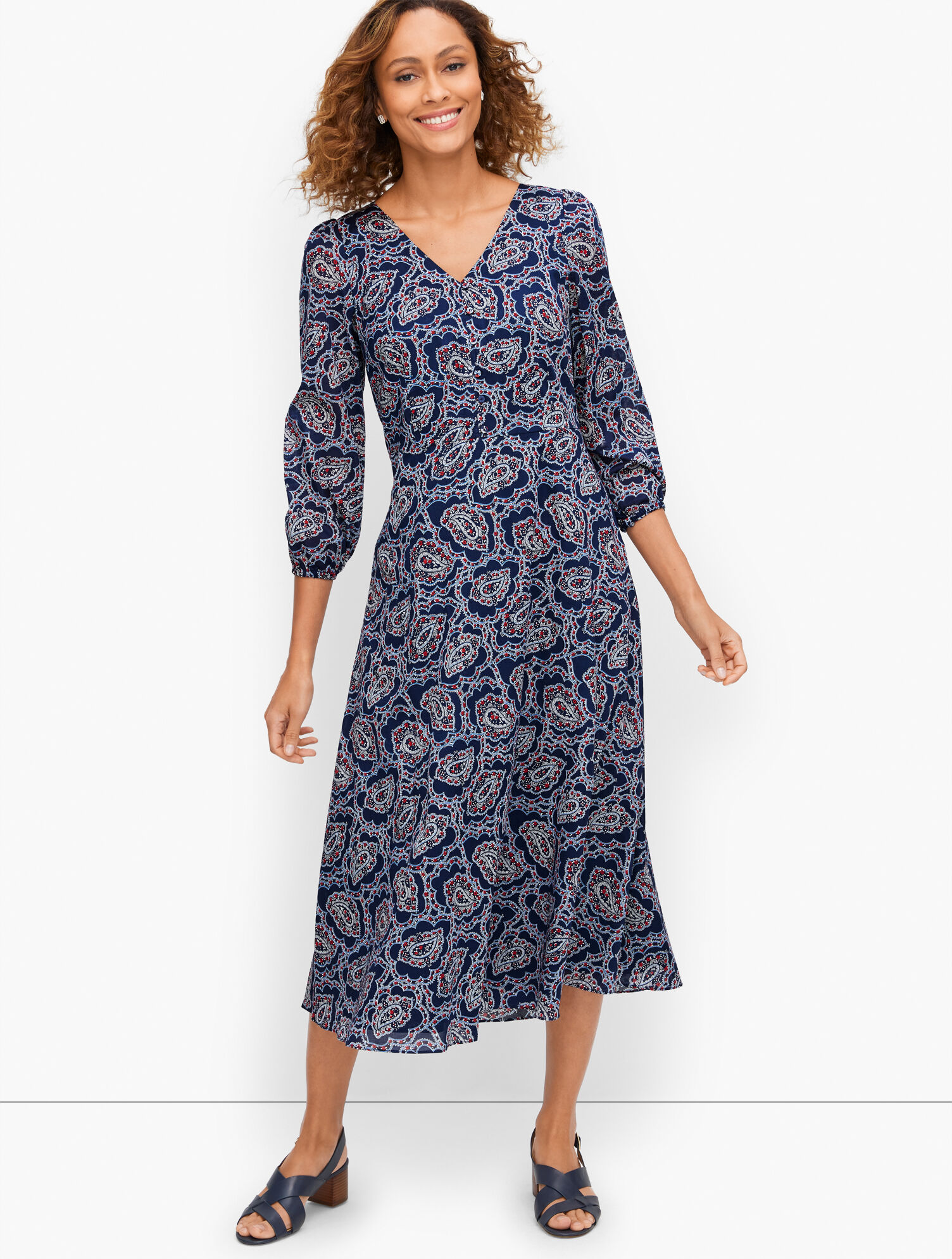 Puff Sleeve Fit & Flare Dress - Paisley | Talbots Puff Sleeve Fit & Flare Dress - Paisley | Talbots