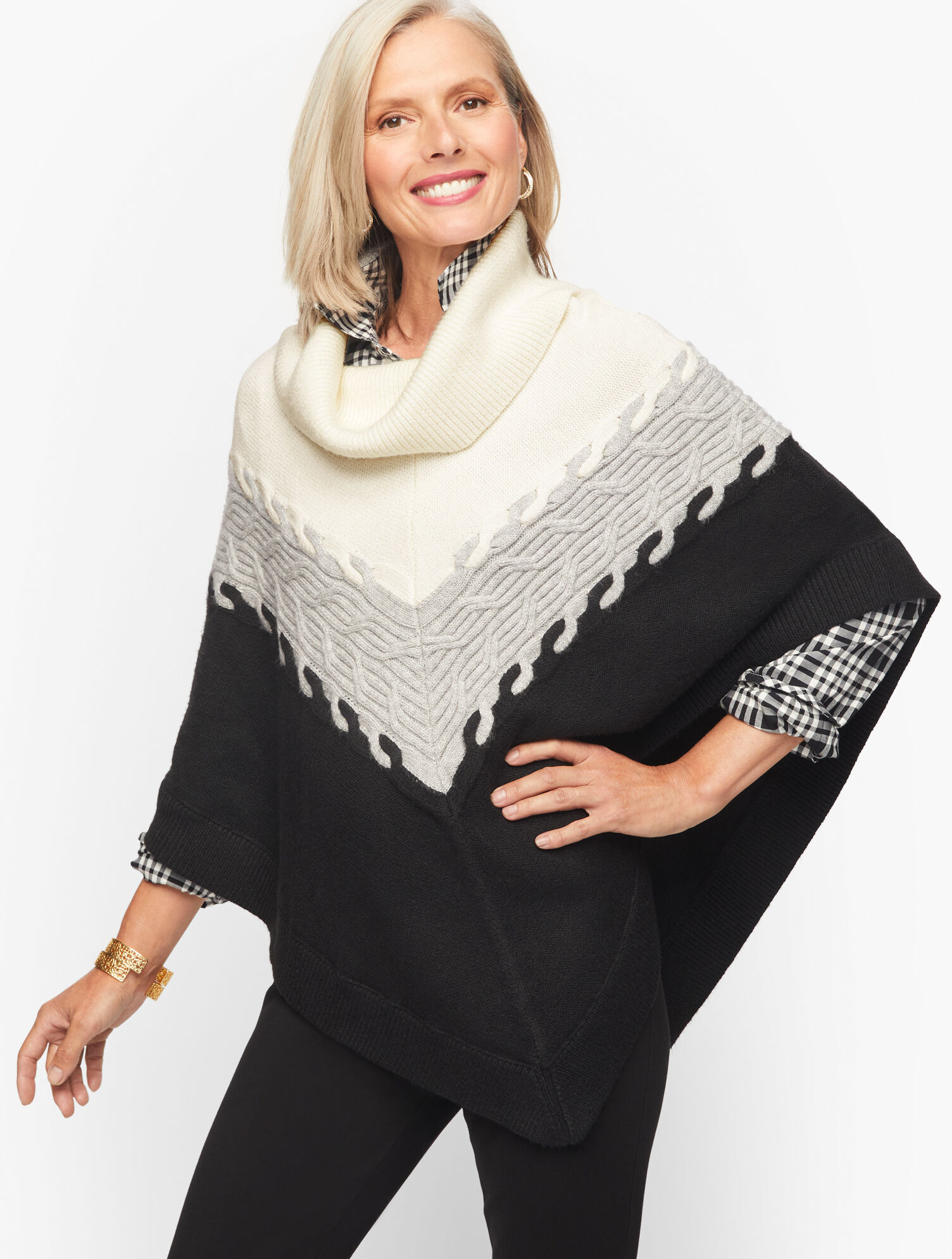 Colorblock Cable Knit Poncho | Talbots