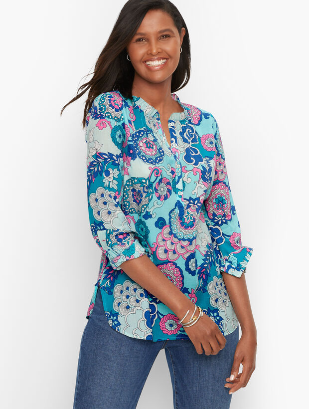 Talbots Ruffle Top Pleated Ruffle Popover - Floral | Talbots