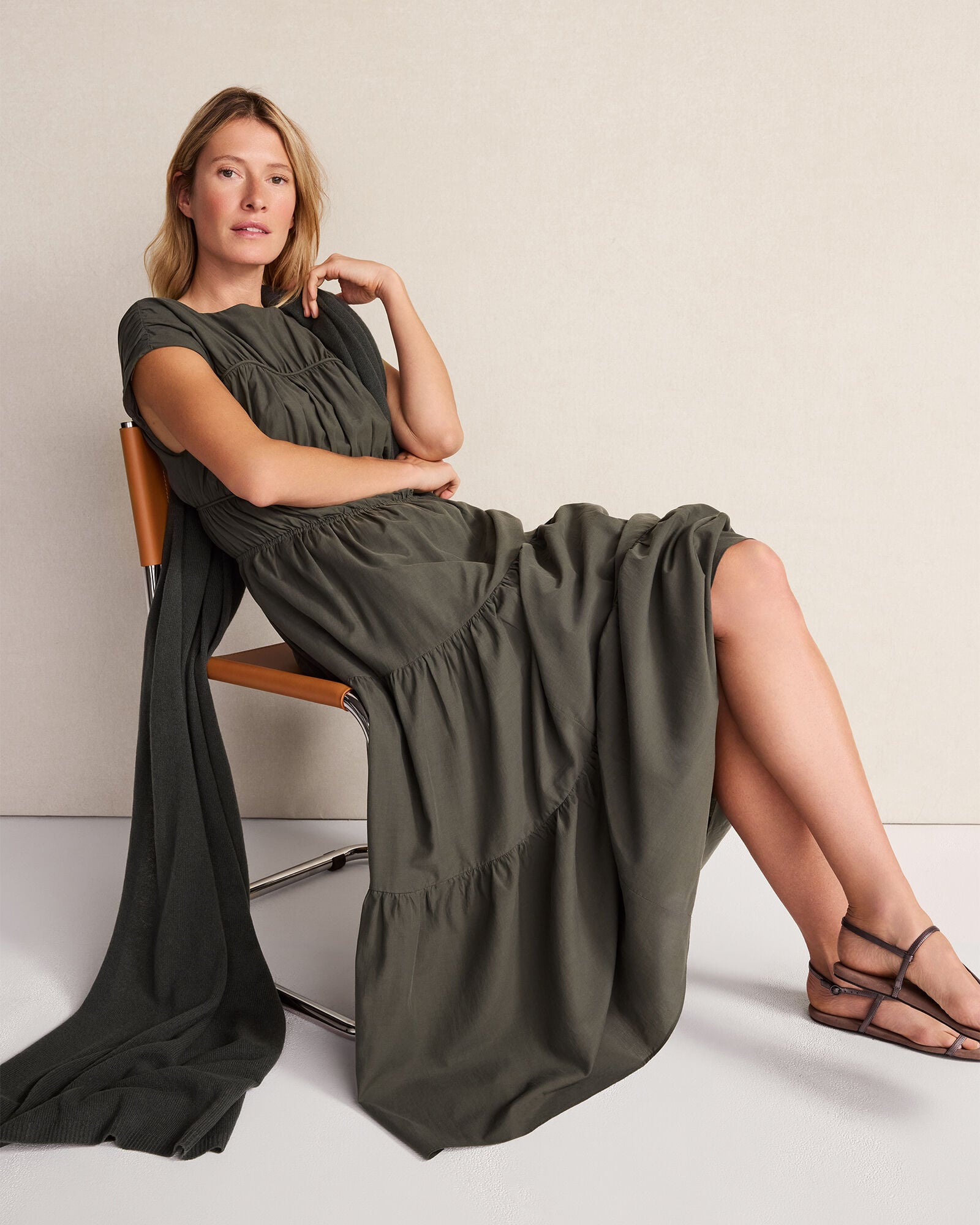 Cotton Voile Ruched Maxi Dress