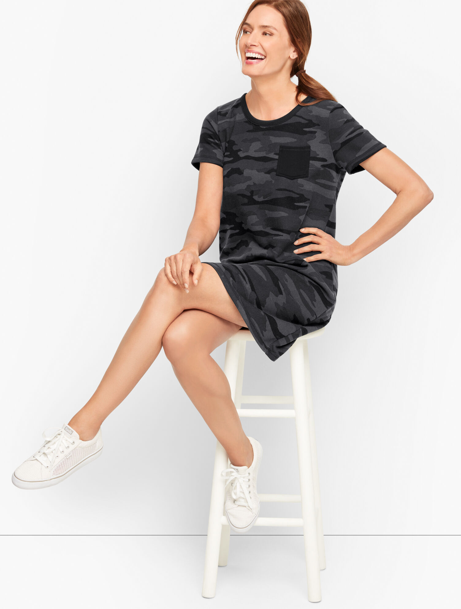 Short Sleeve Patch Pocket Dress - Camo