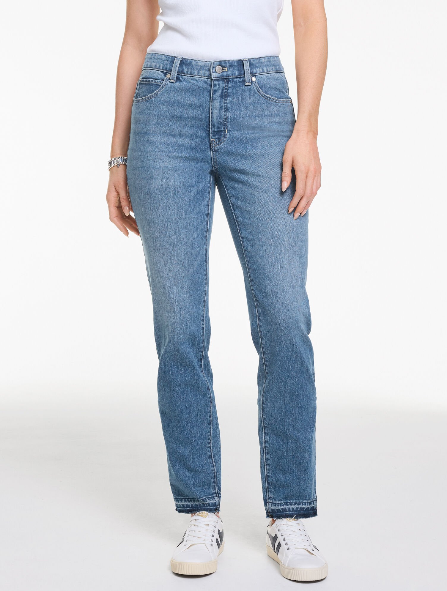 Straight Leg Drop Hem Jeans - Meserole Wash
