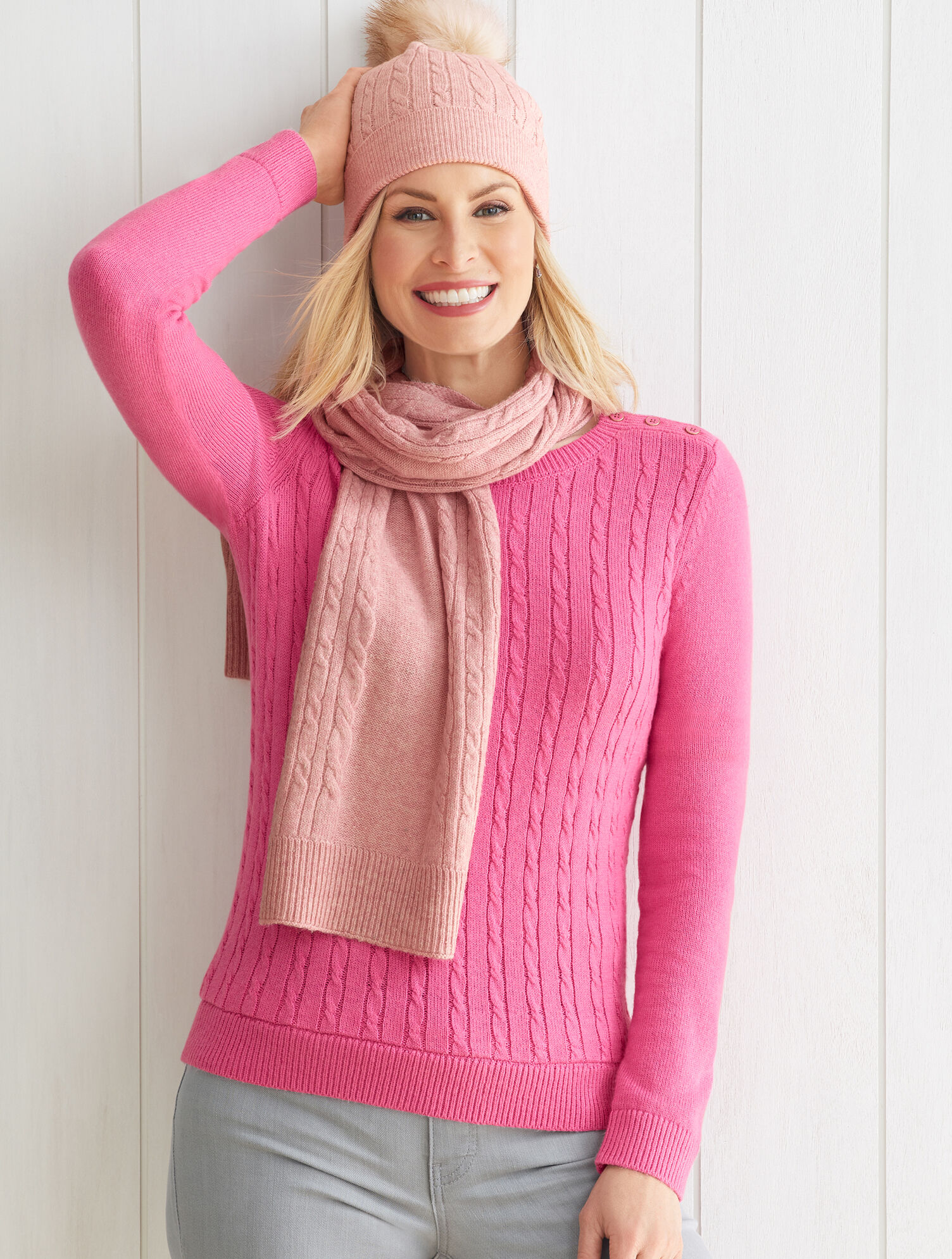 Supersoft Cableknit Pom Pom Hat - Tweed