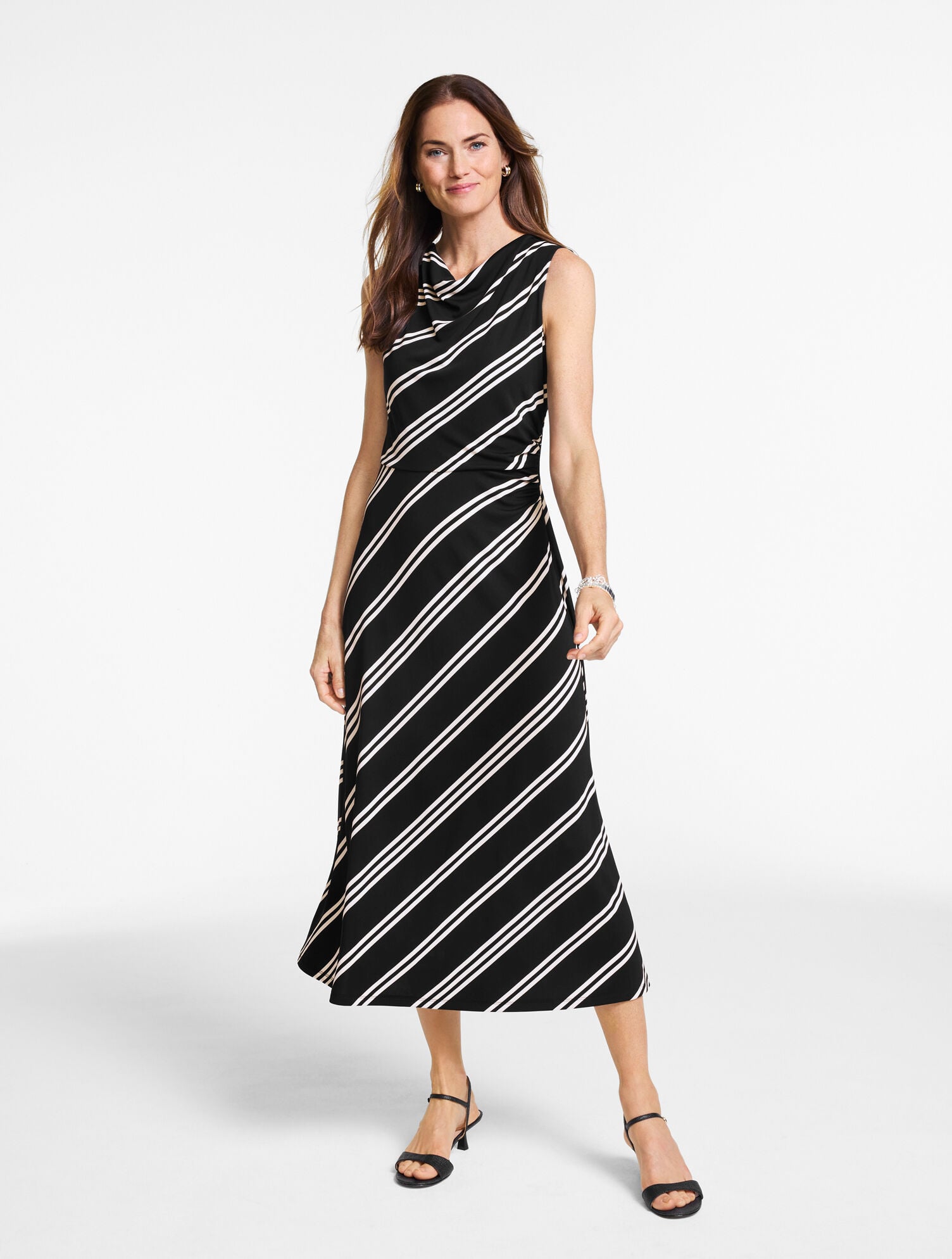 Jersey Fit-&amp;-Flare Maxi Dress - Cliff Stripe