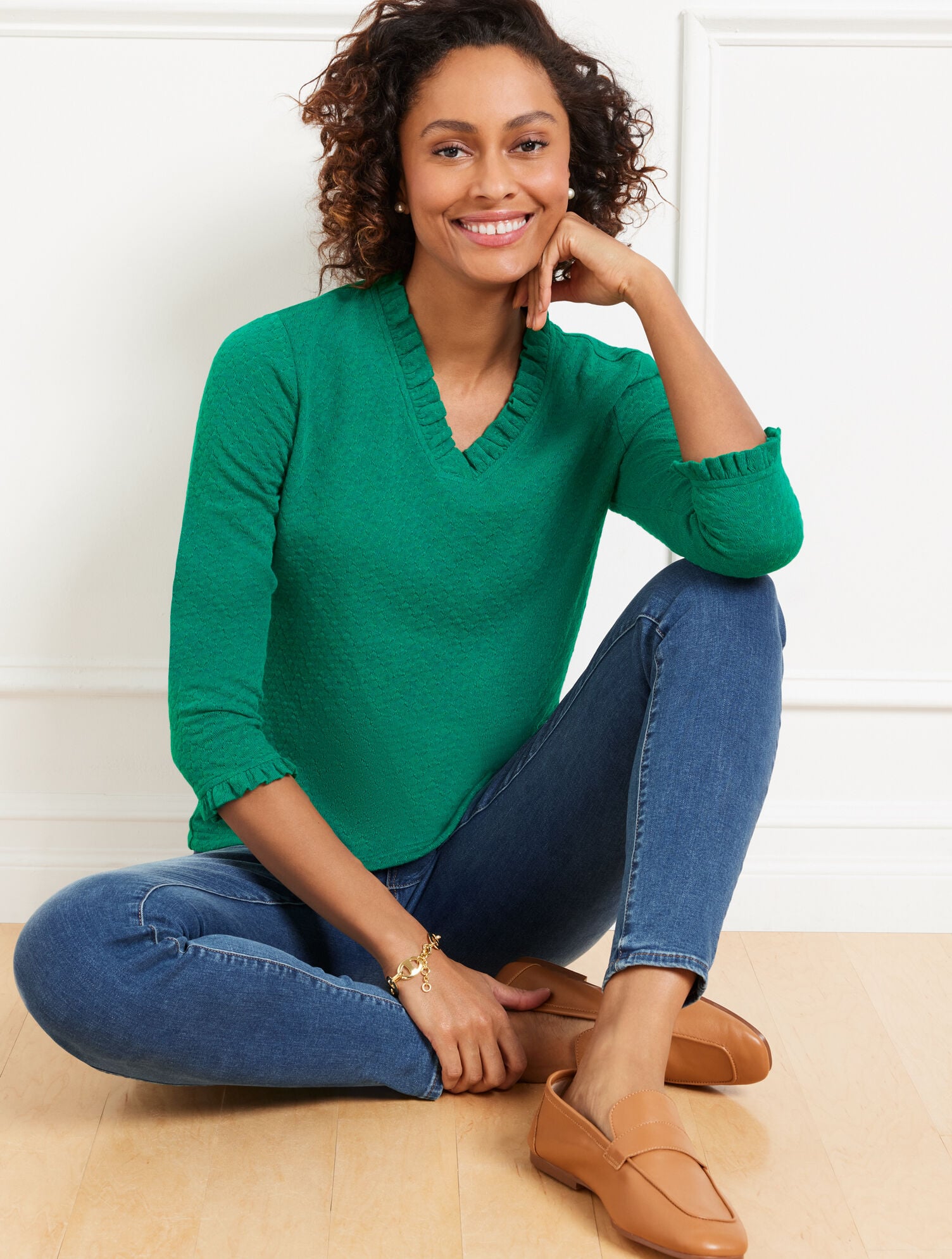 Pointelle V-Neck Pullover - image 3