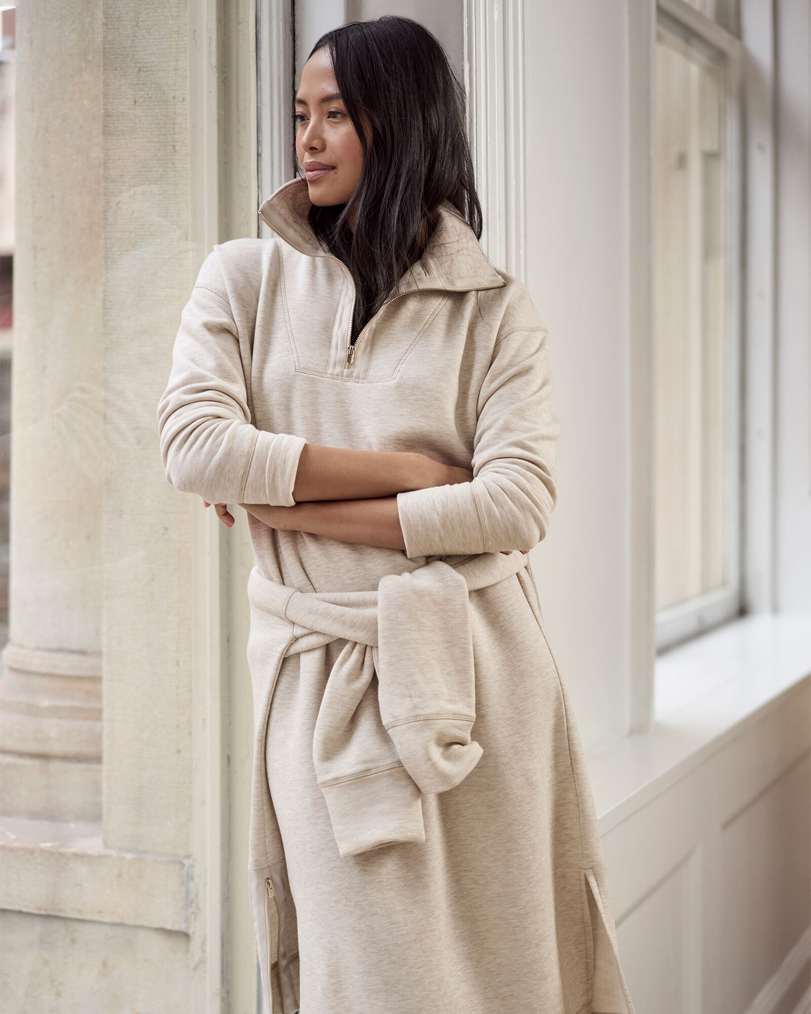 chinese dress ladies Cowl Neck Long-sleeve Fleece Dress for Women main image 0