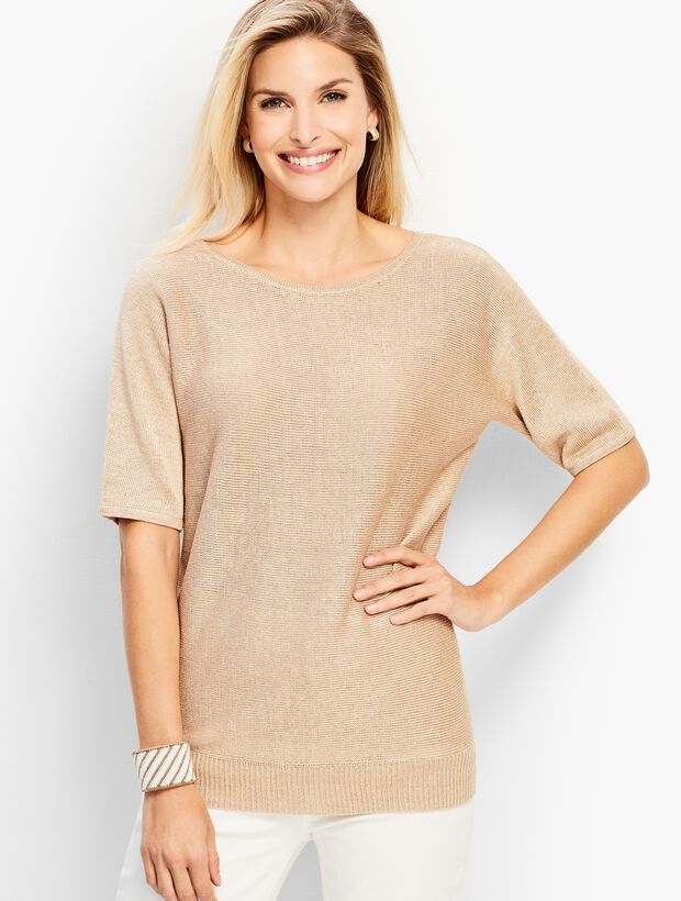 Metallic Dolman-Sleeve V-Back Sweater