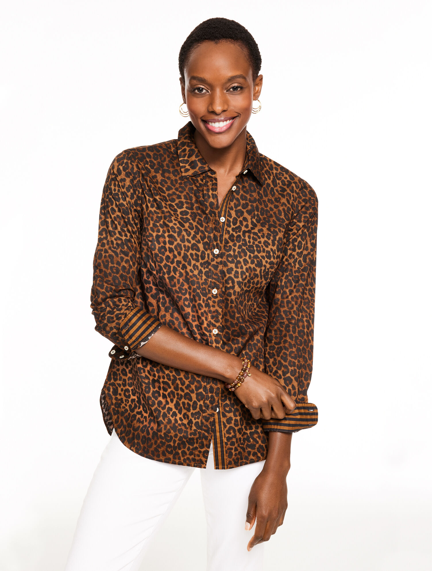0401~Leopard Patterned Shirt with Ruffle Neck main image 0