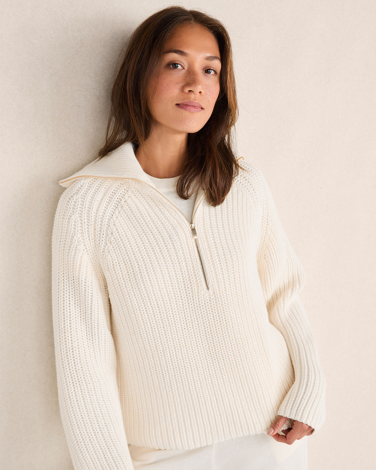 Cotton Shaker Stitch Half-Zip Pullover