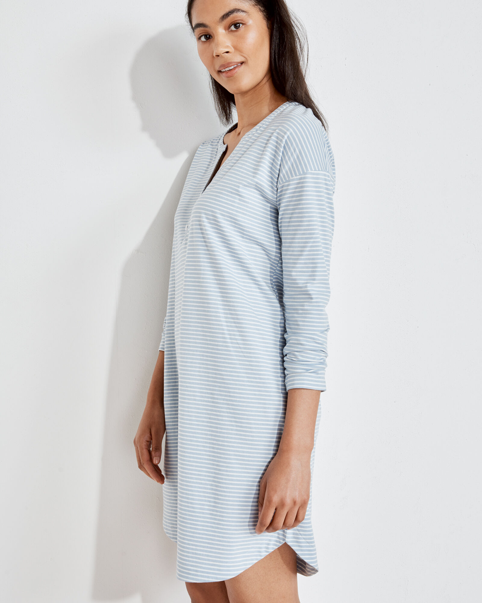 Organic Cotton Jersey Striped Henley Sleep Dress