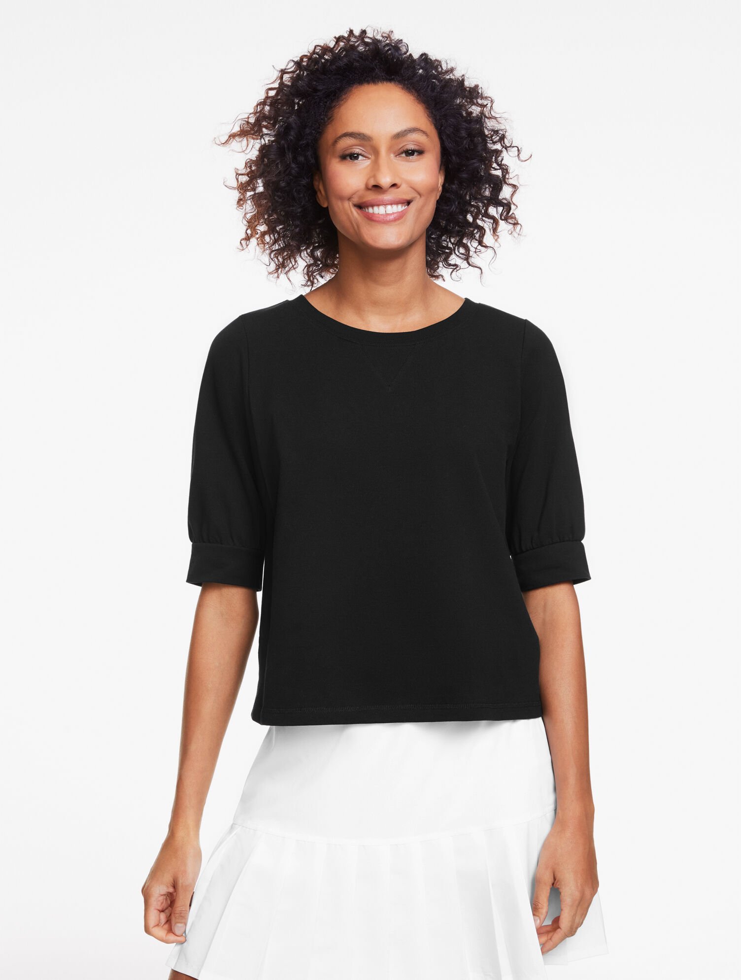 Elbow Sleeve Piqu&eacute; Crewneck Tee