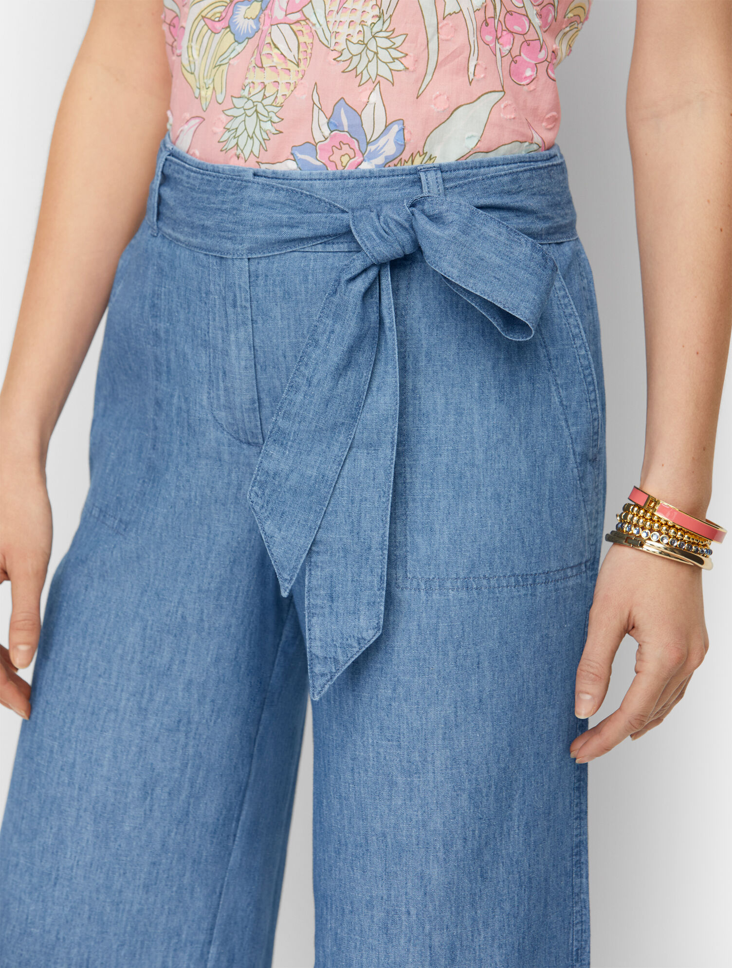 Tie Waist Crop Pants - Linen Chambray