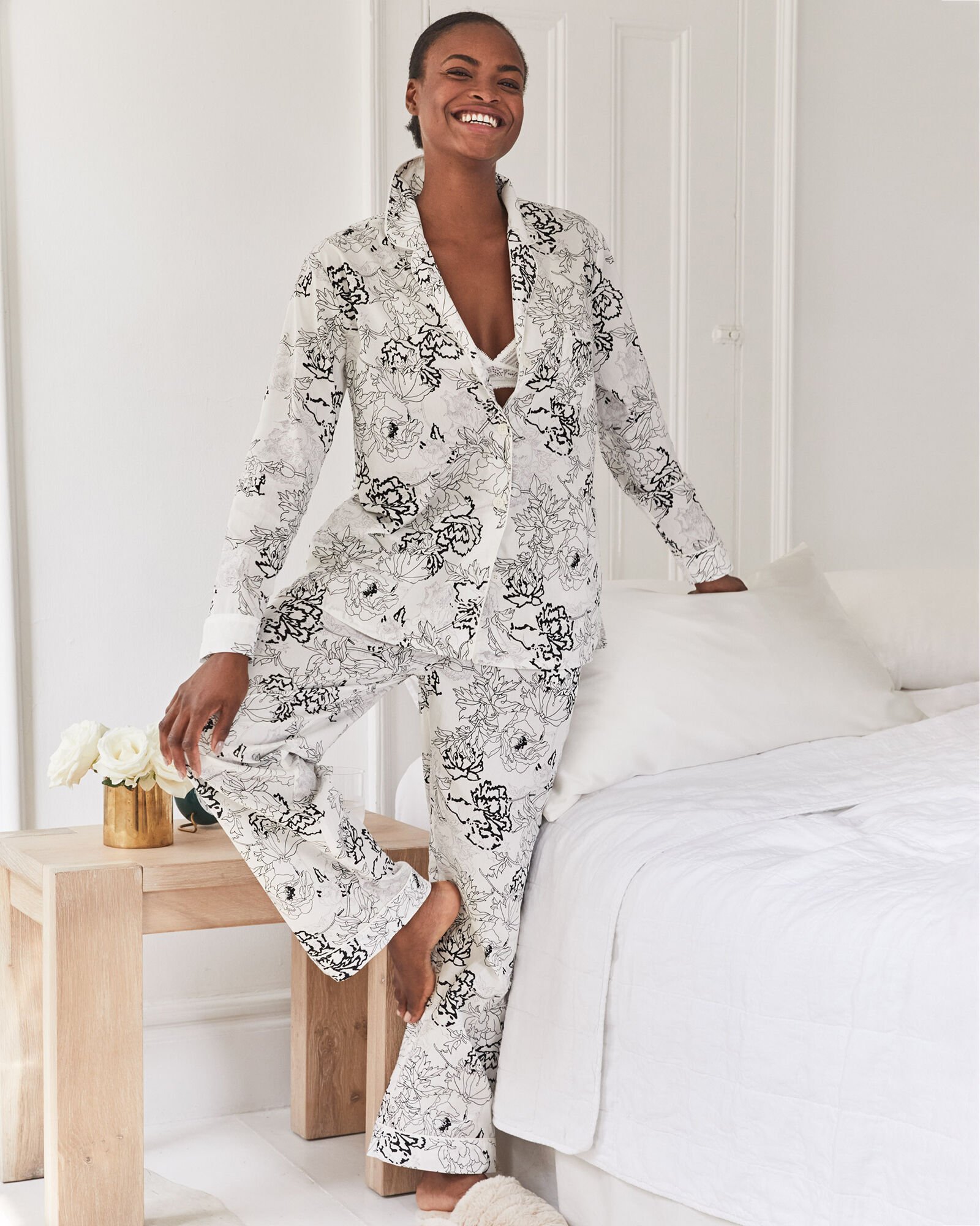 Cotton Poplin Sketched Floral Pajama Pants | Haven Well Within