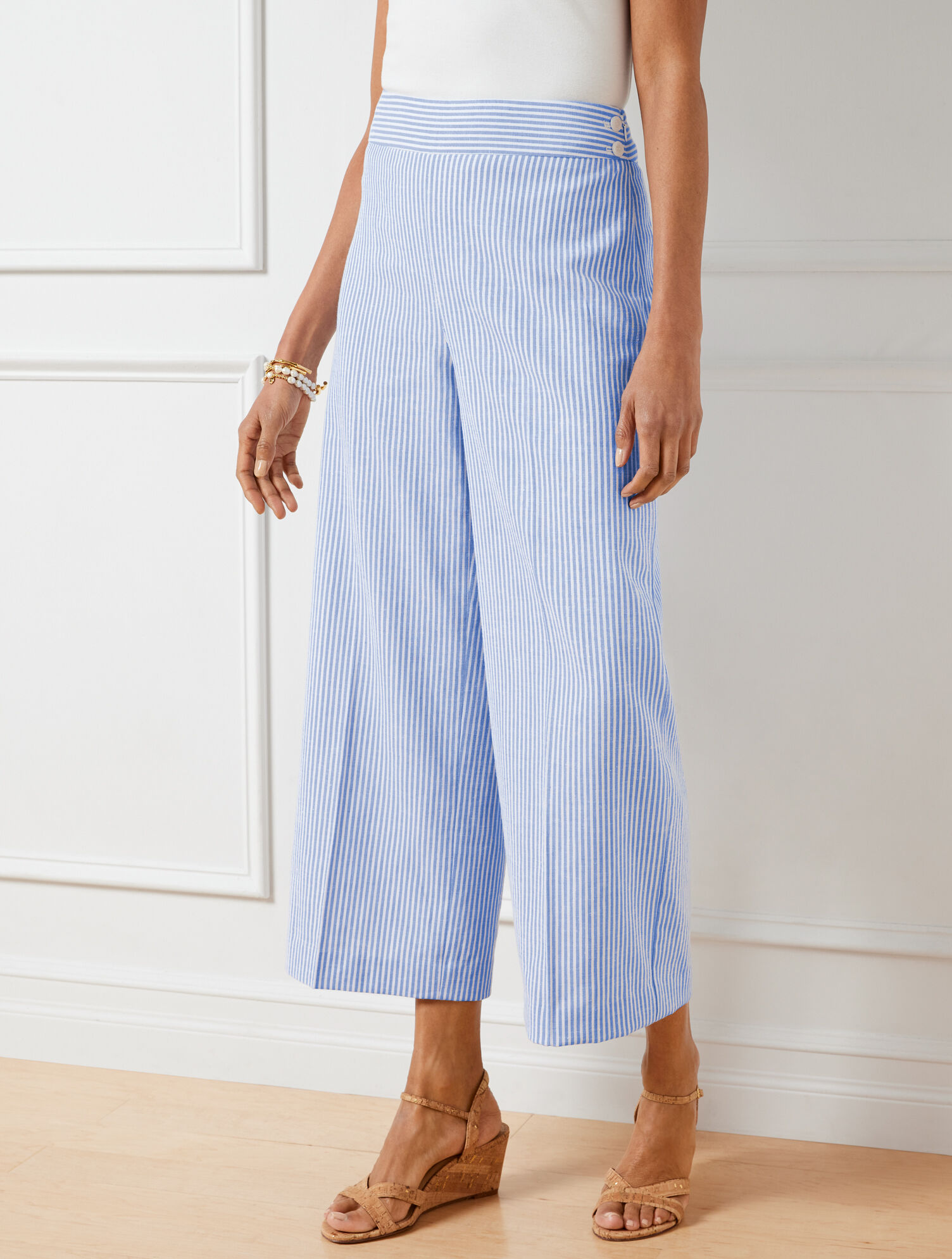 Wide Leg Pants Talbots White Capris TALBOTS Blue White Striped - Main Image