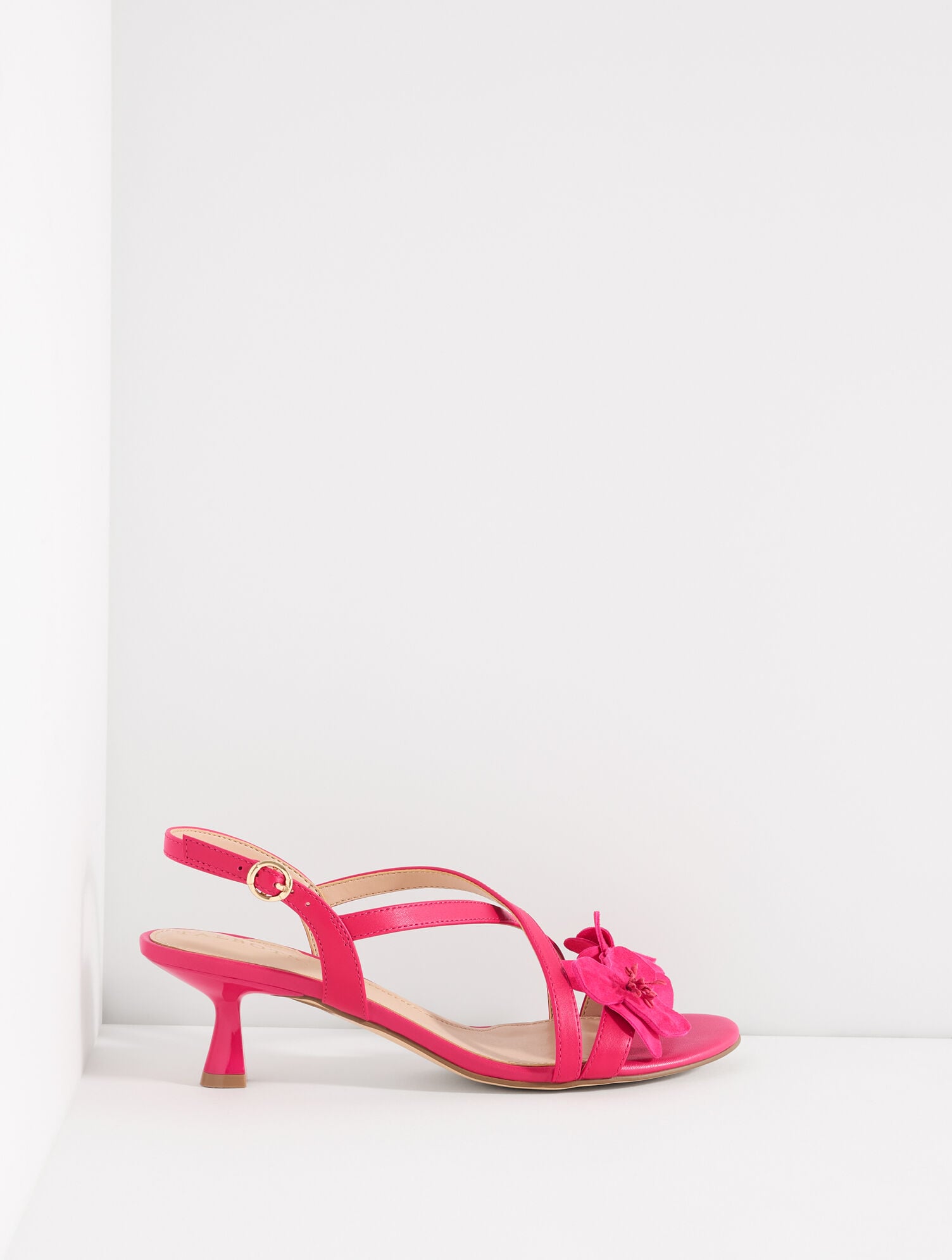 Dottie Flower Nappa Suede Kitten Heel Sandals