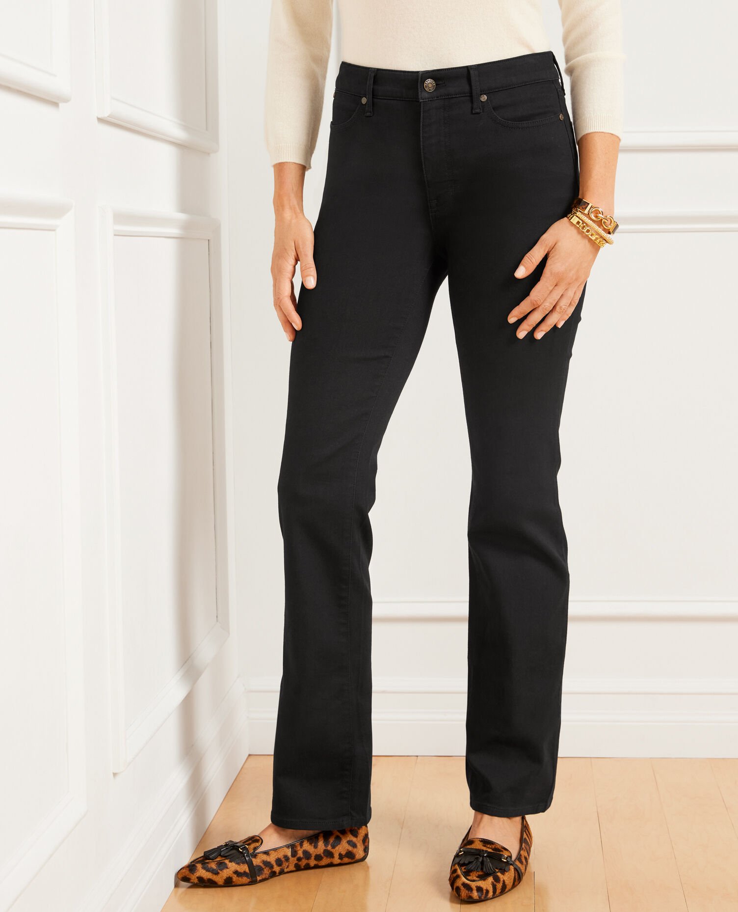 NWT Talbots Black High Waist Wide Leg Crop Denim Jeans Size 8P
