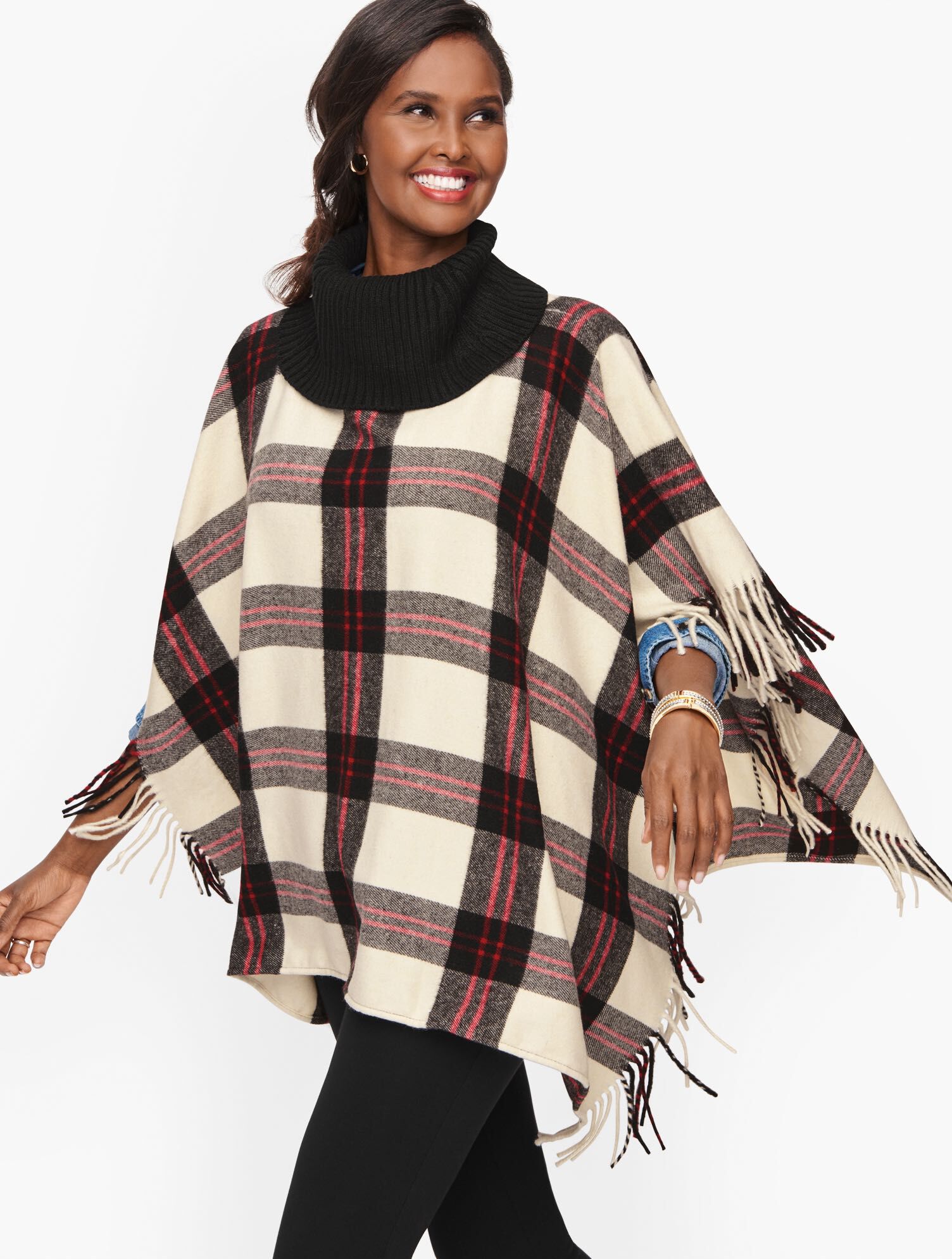 Cowlneck Plaid Poncho