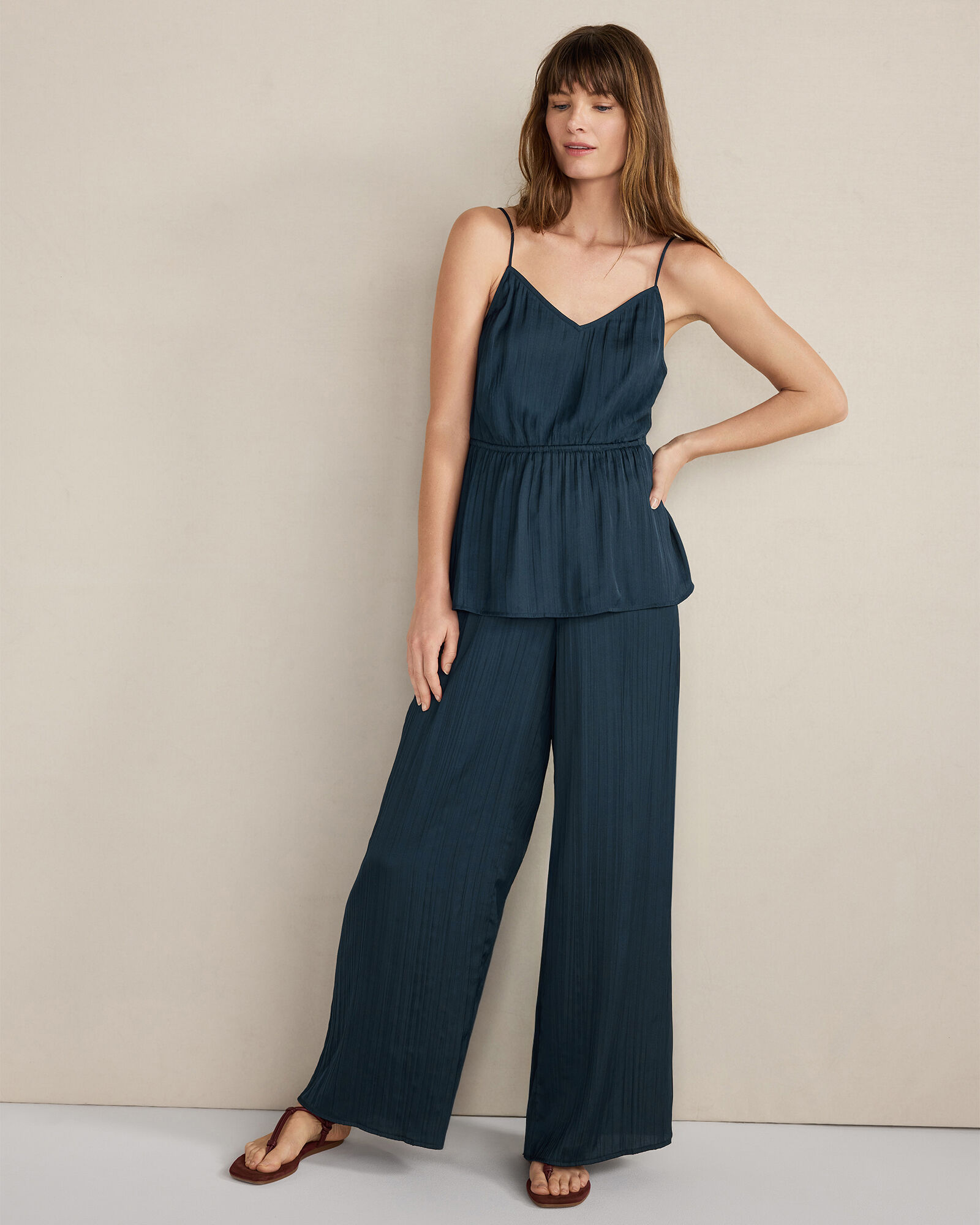Silky Pleated Wide Leg Pants