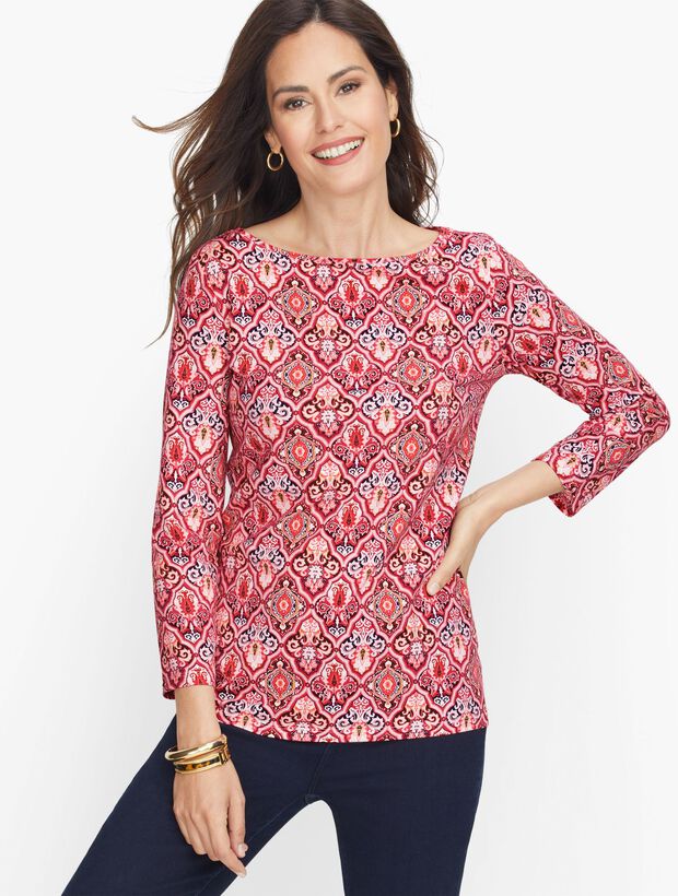 Bateau Neck Cotton Tee - Vintage Medallion