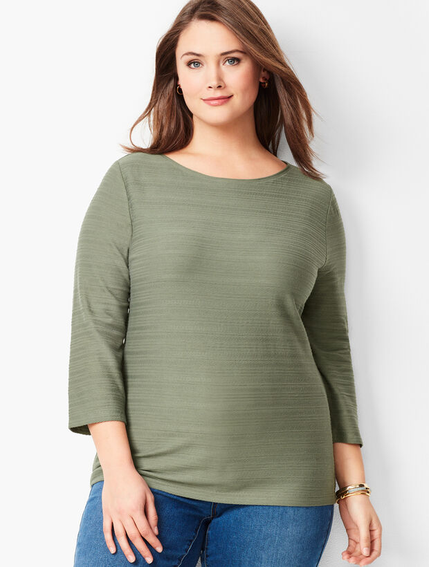 Cotton Bateau-Neck Top - Braided Stripe