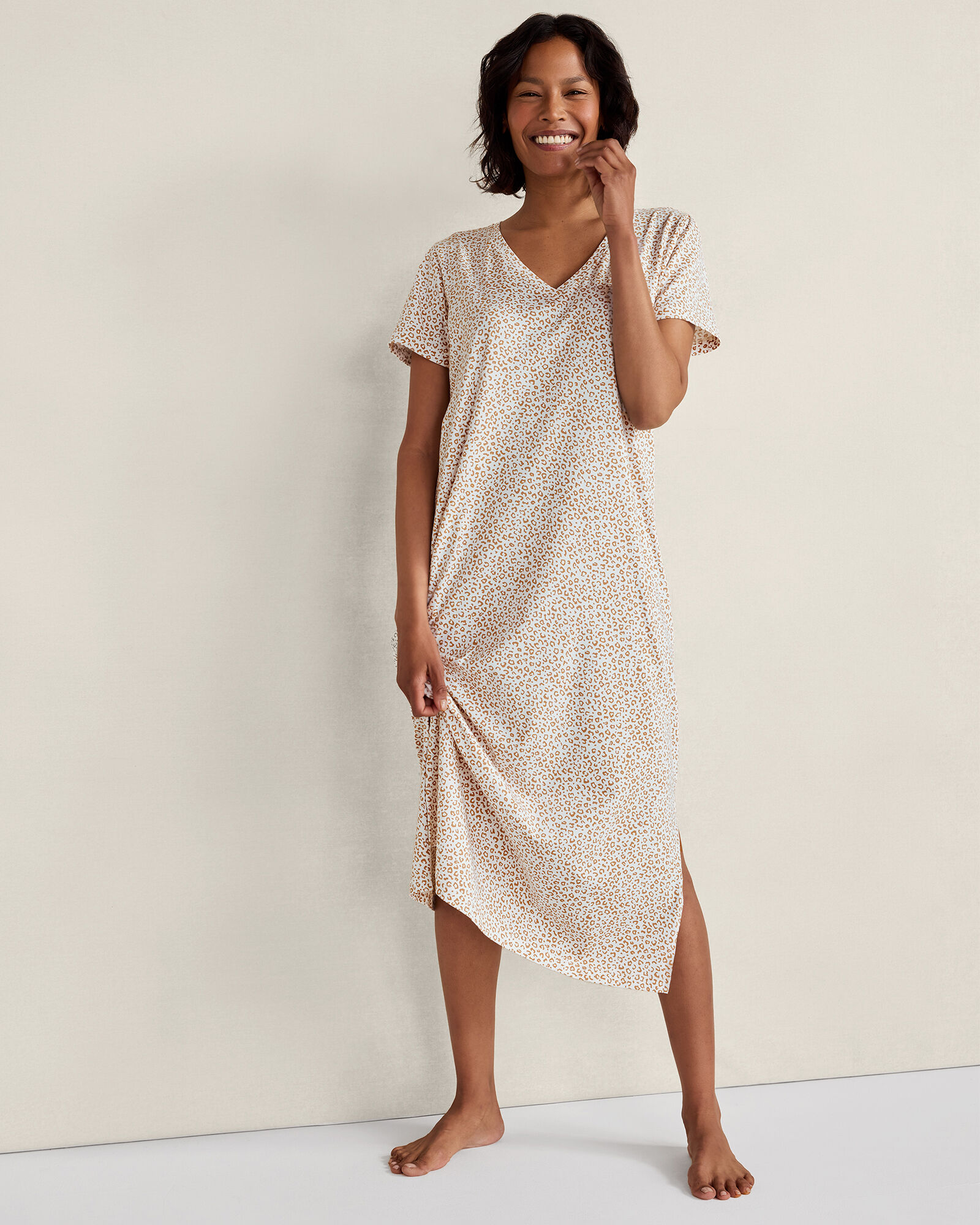 organic cotton jersey dress Organic Cotton Jersey Animal Print Sleep Dress