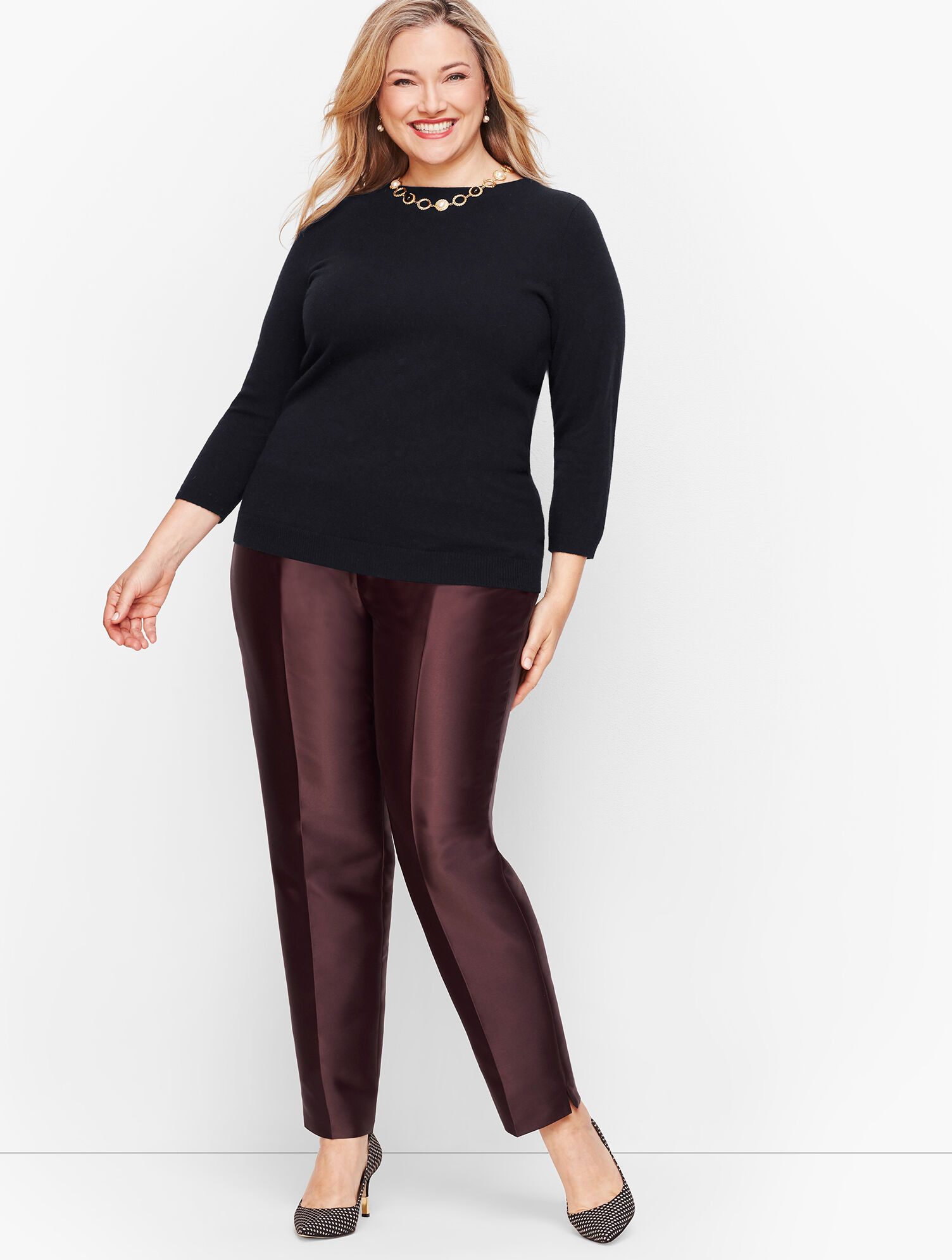 Plus Size Silk Gazar Tailored Ankle Pants