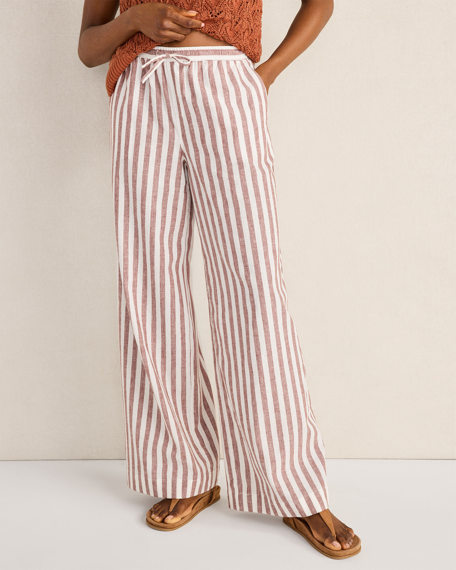 Organic Cotton Linen Striped Wide Leg Pants