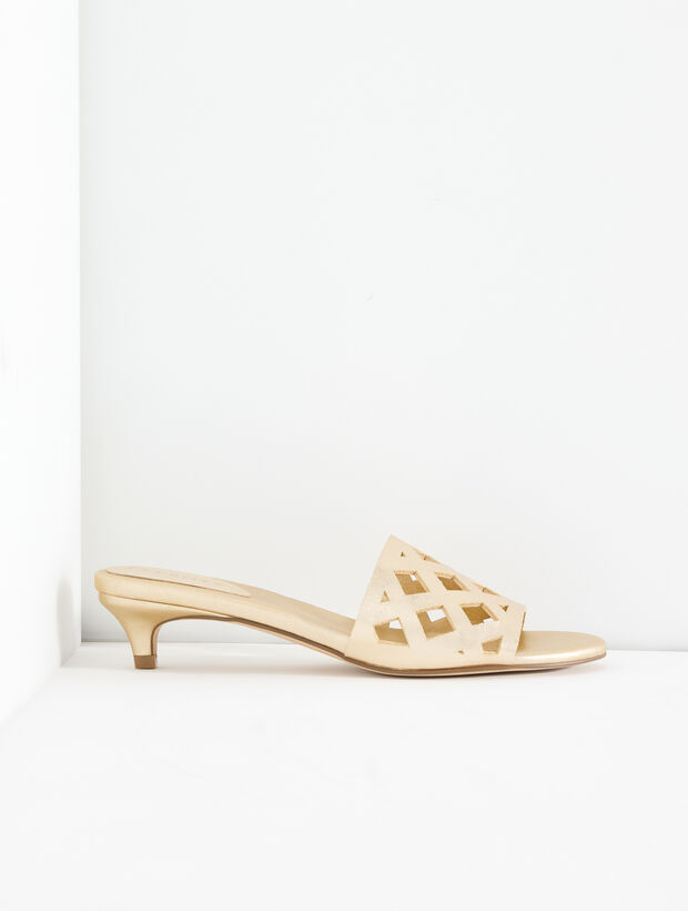 Raquel Perforated Metallic Nappa Kitten Heel Mules