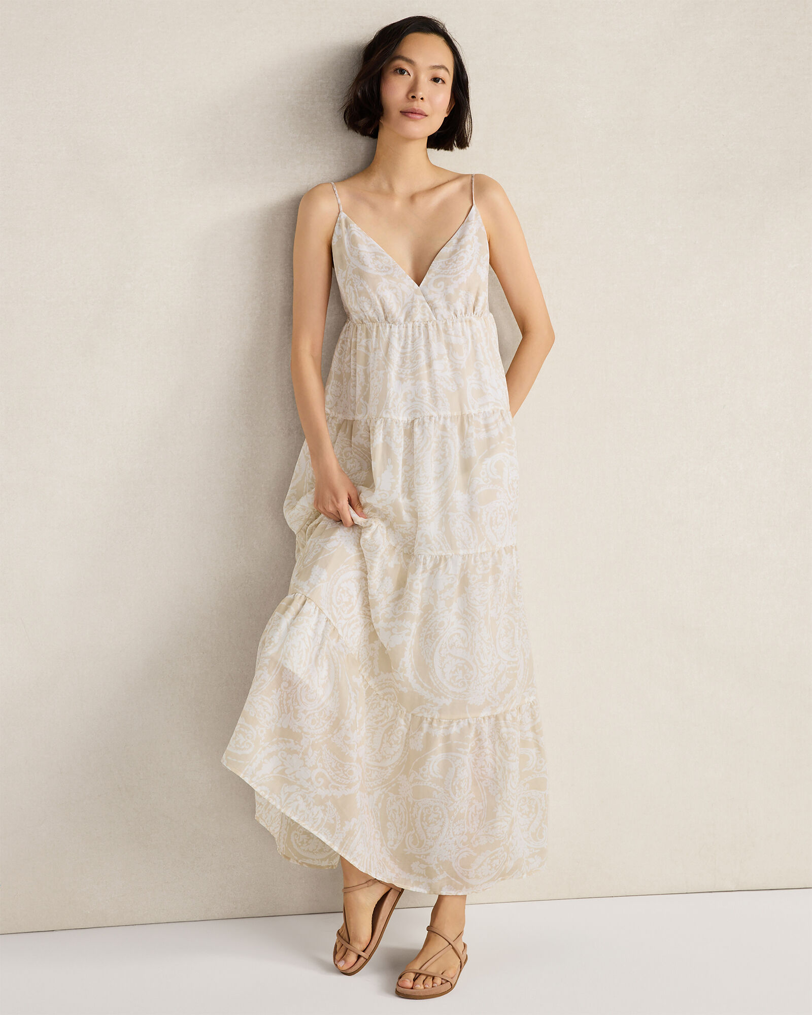 Ramie Blend Paisley Tiered Maxi Dress