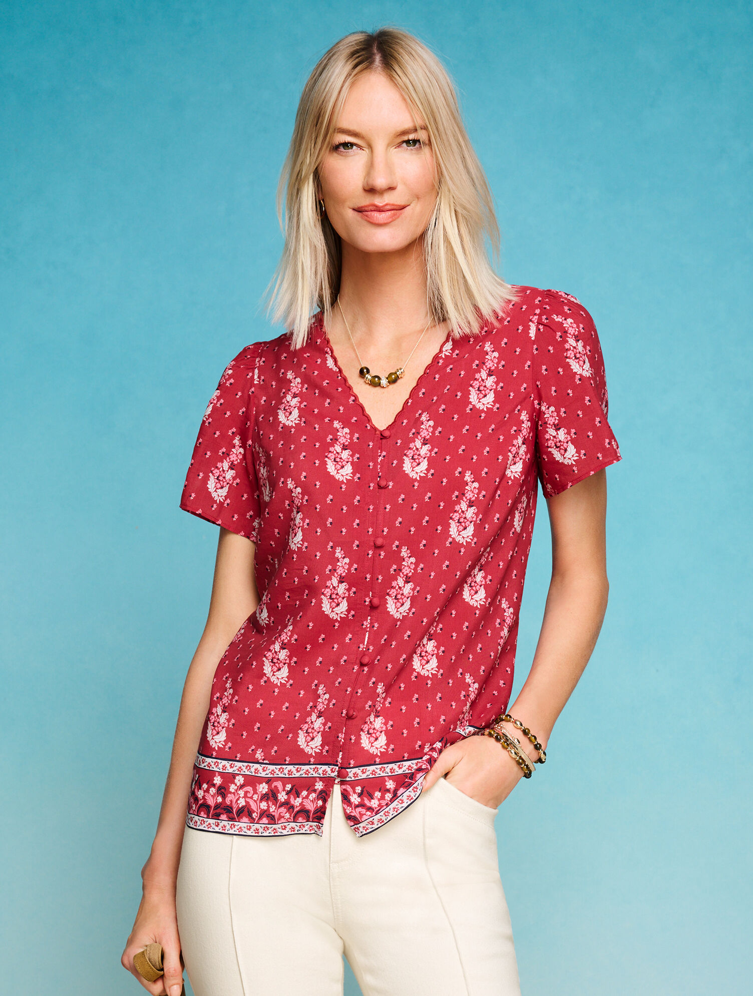 Embroidered V-Neck Top - Floral Dream