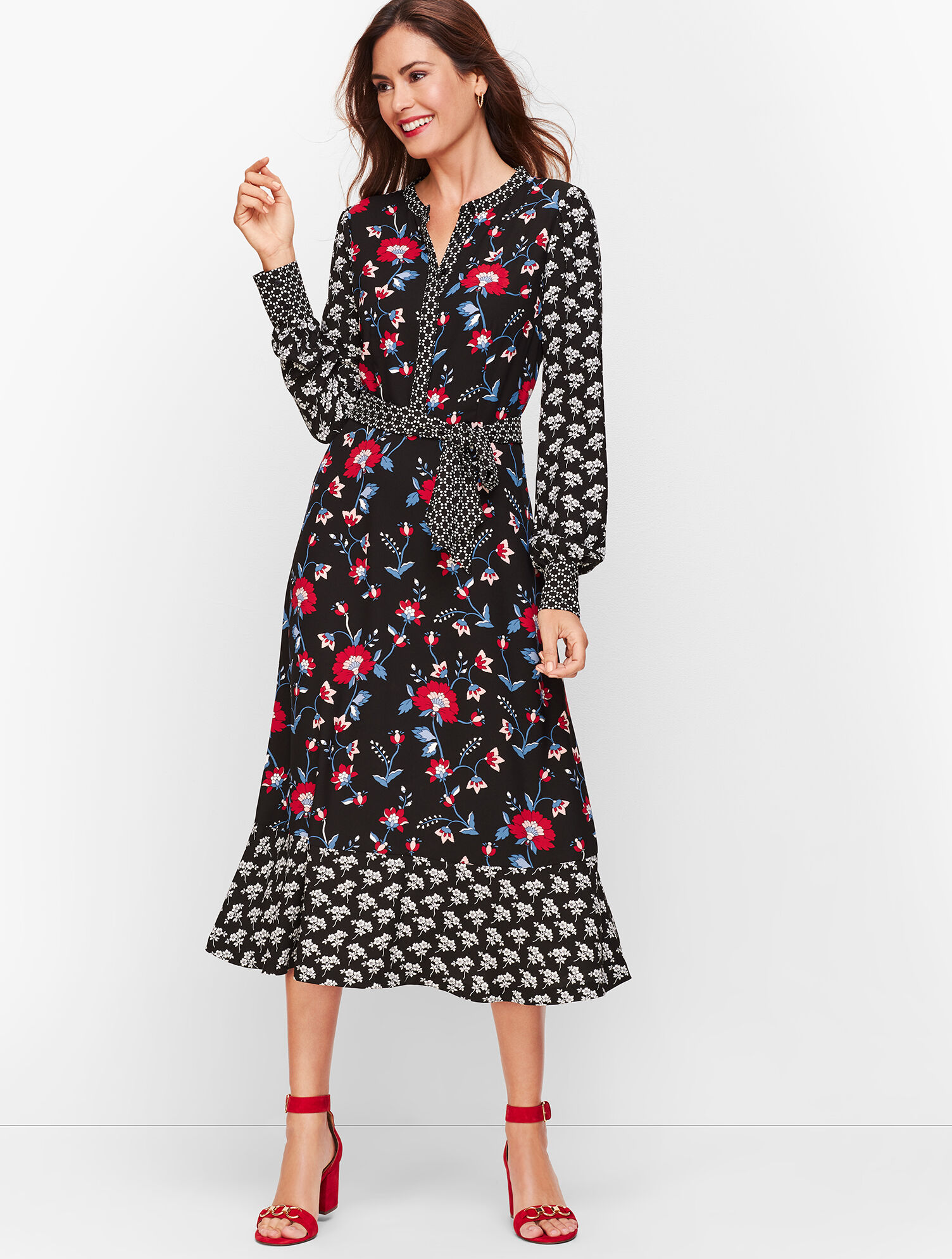 Mixed Floral Crepe Dress