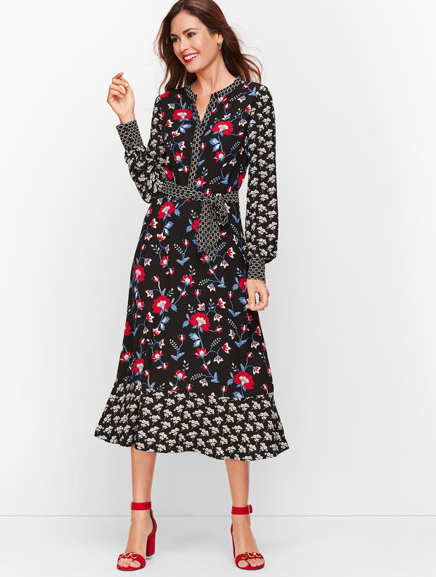 Mixed Floral Crepe Dress