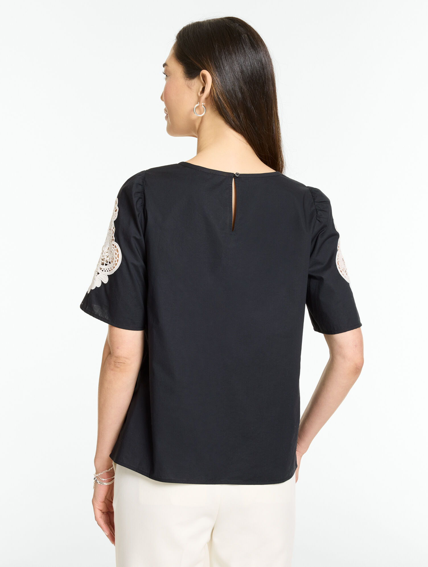 Embroidered Short Sleeve Poplin Top - thumbnail 3
