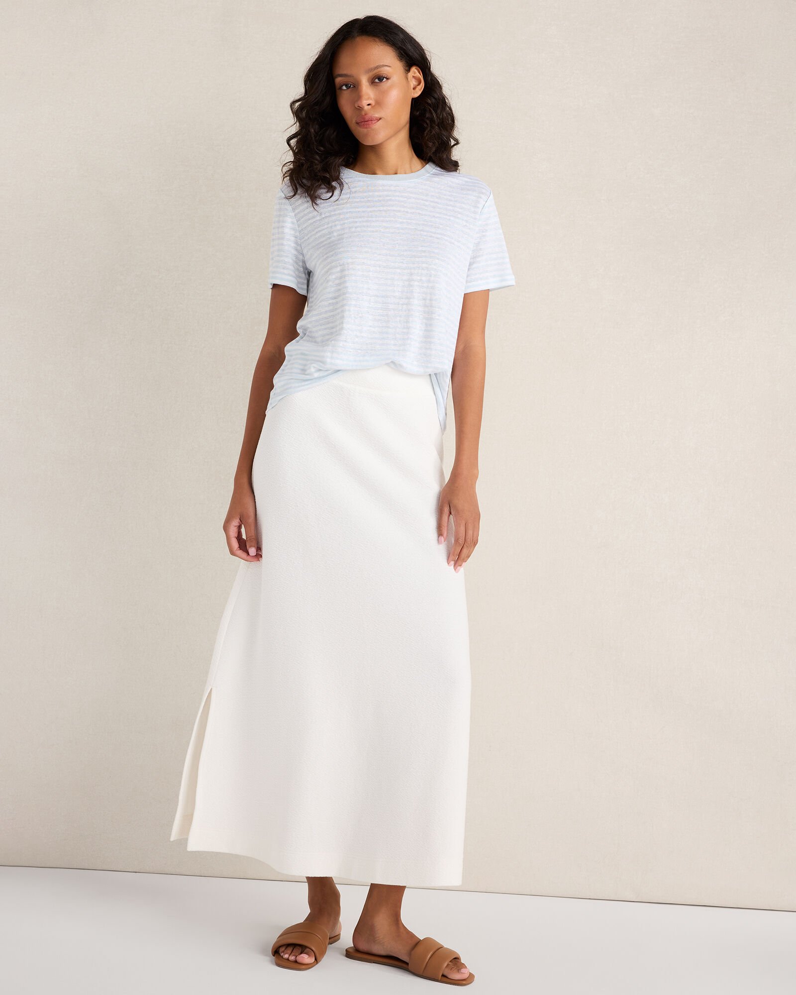 Cotton Blend Textured Midi Skirt