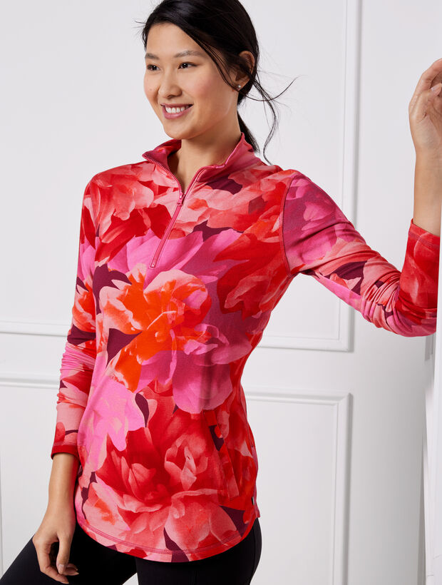 Classic French Terry Half Zip Pullover Blended Floral Talbots