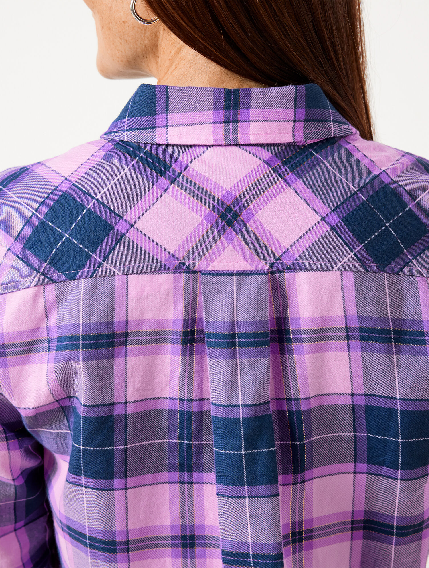 Metallic Flannel Modern Classic Shirt - Frost Bloom Plaid | Talbots, image size:1504x1990