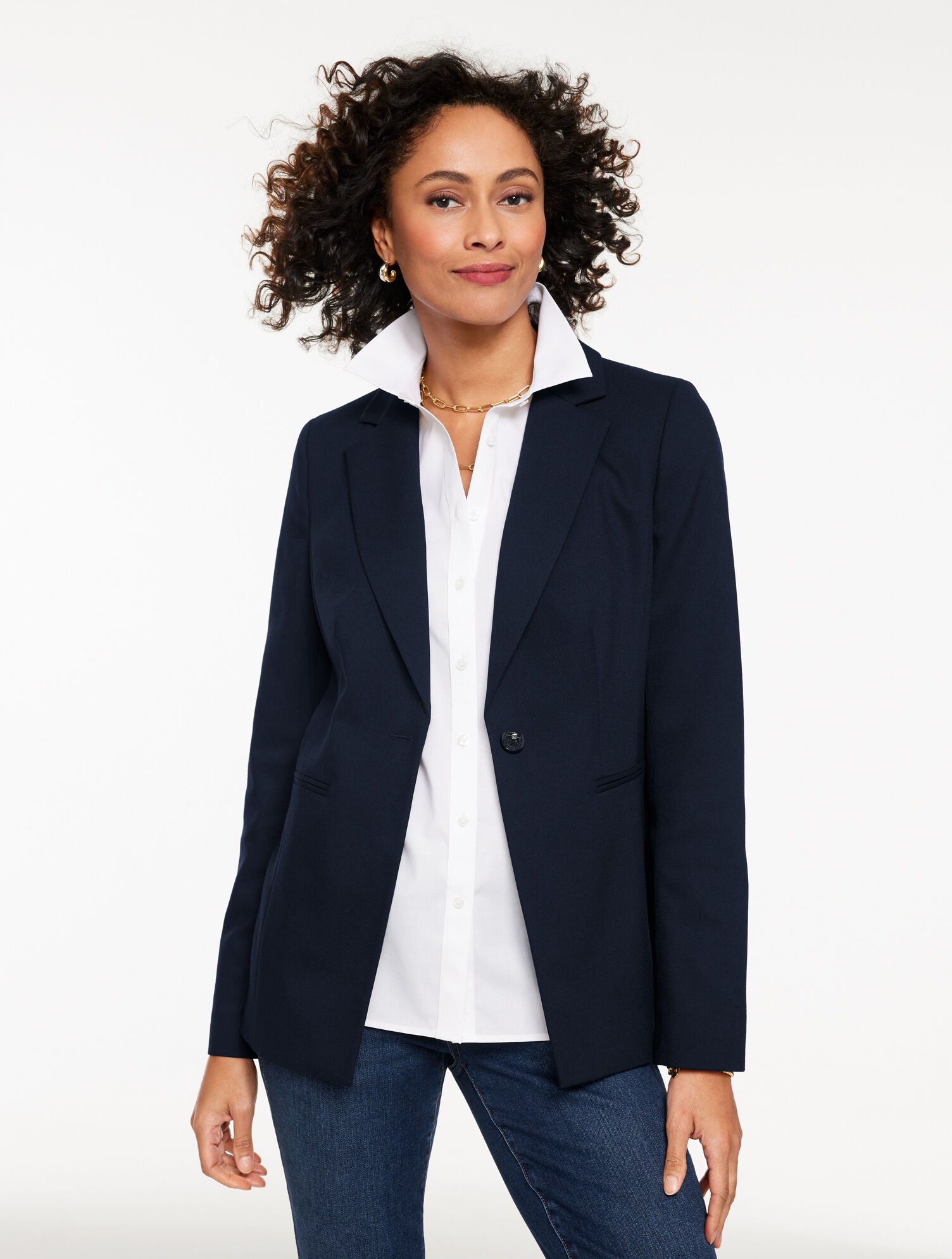 Single Button Twill Blazer