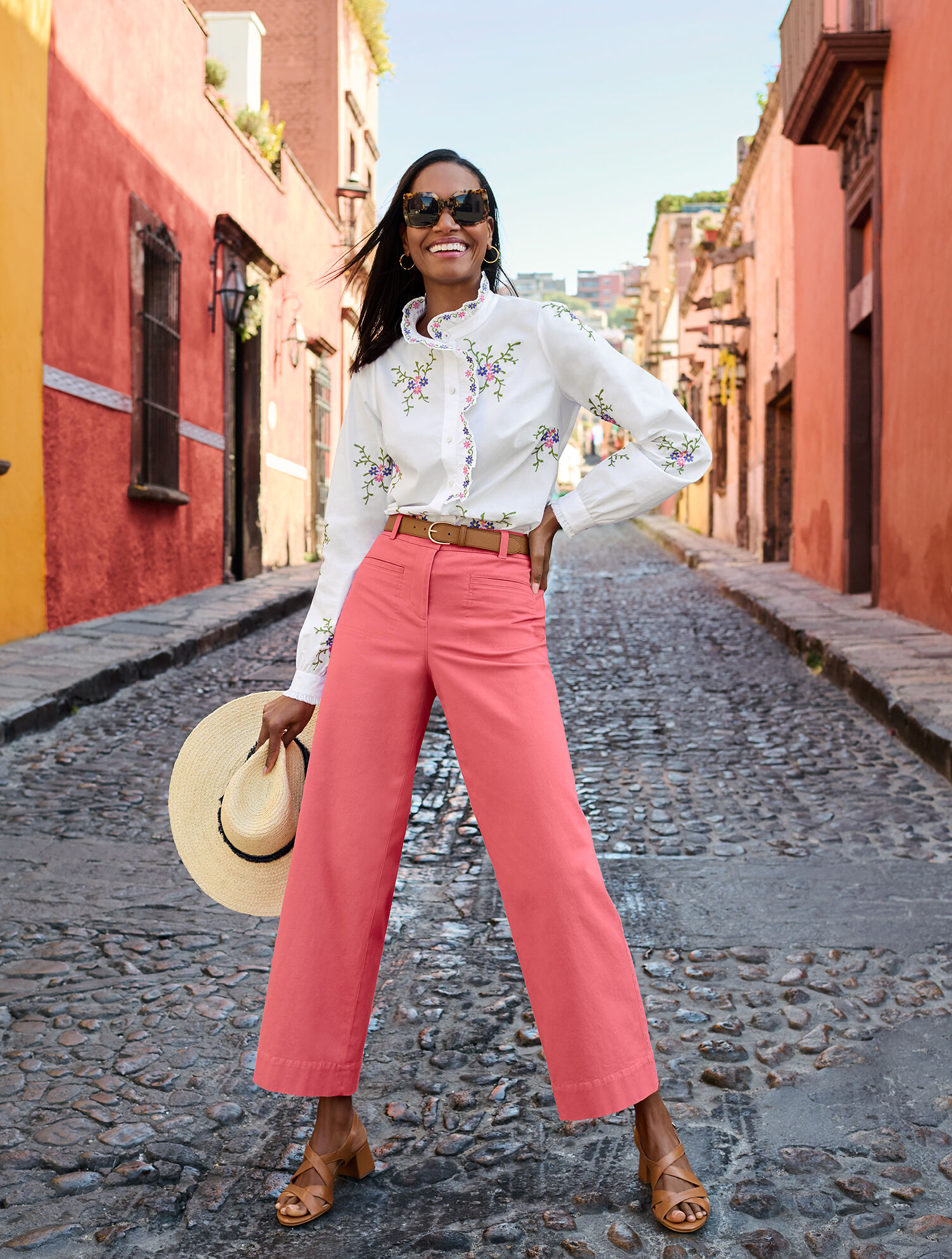 Lattice Embroidered Ruffle Shirt