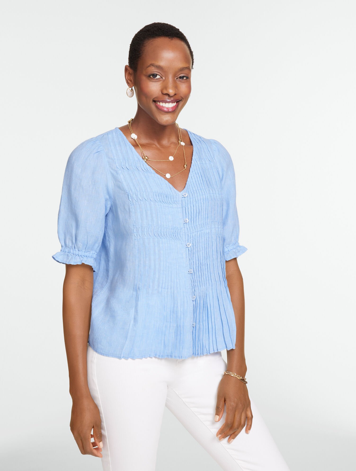 Pleated Linen Top - Cross-Dyed