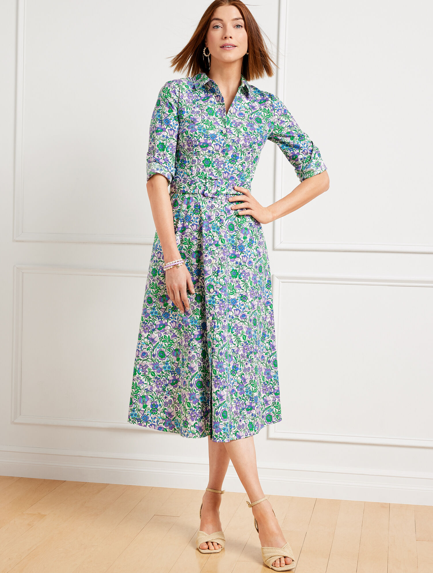 Fit &amp; Flare Poplin Shirtdress - Spring Fleur