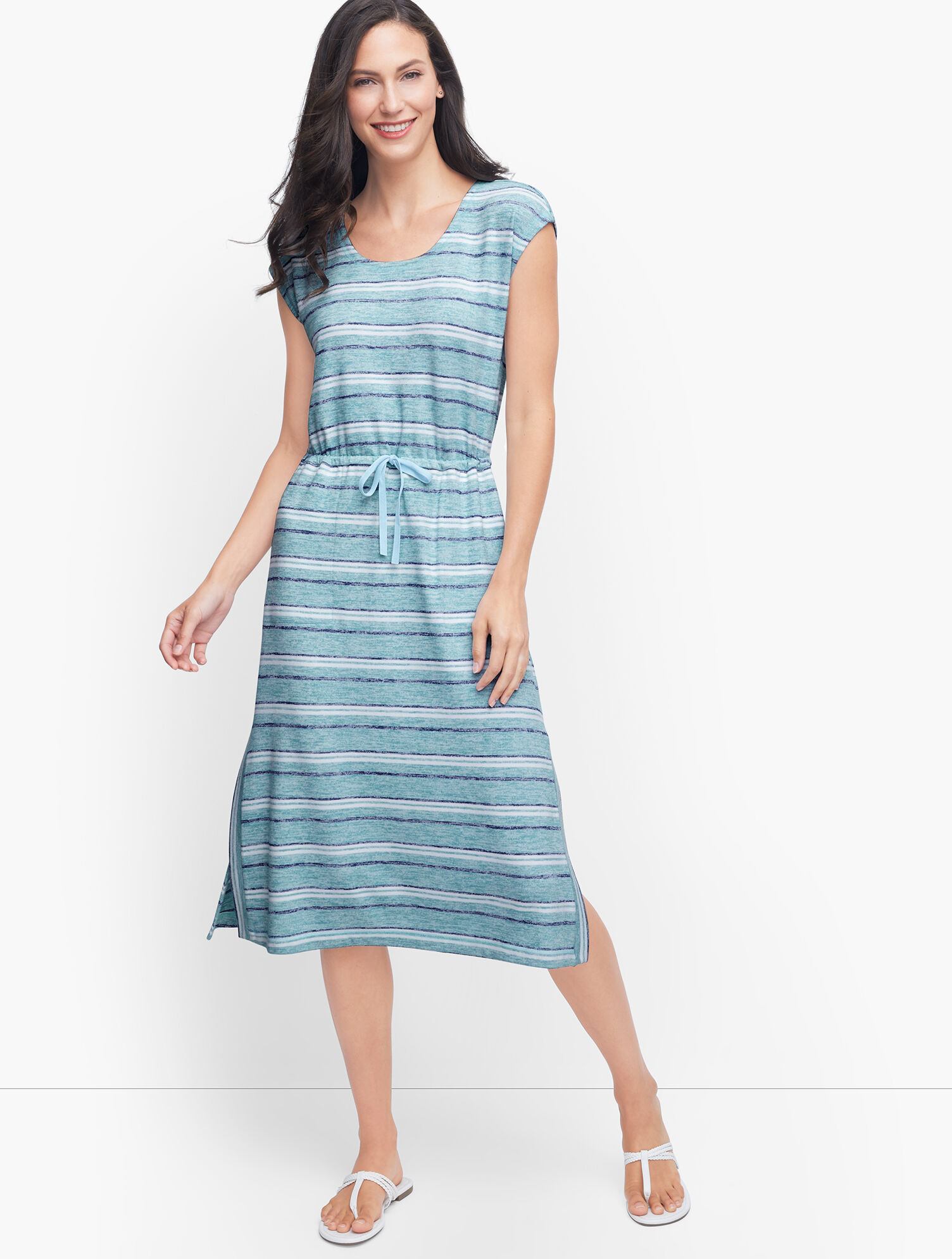 Drawstring Tie Waist Midi Dress | Talbots