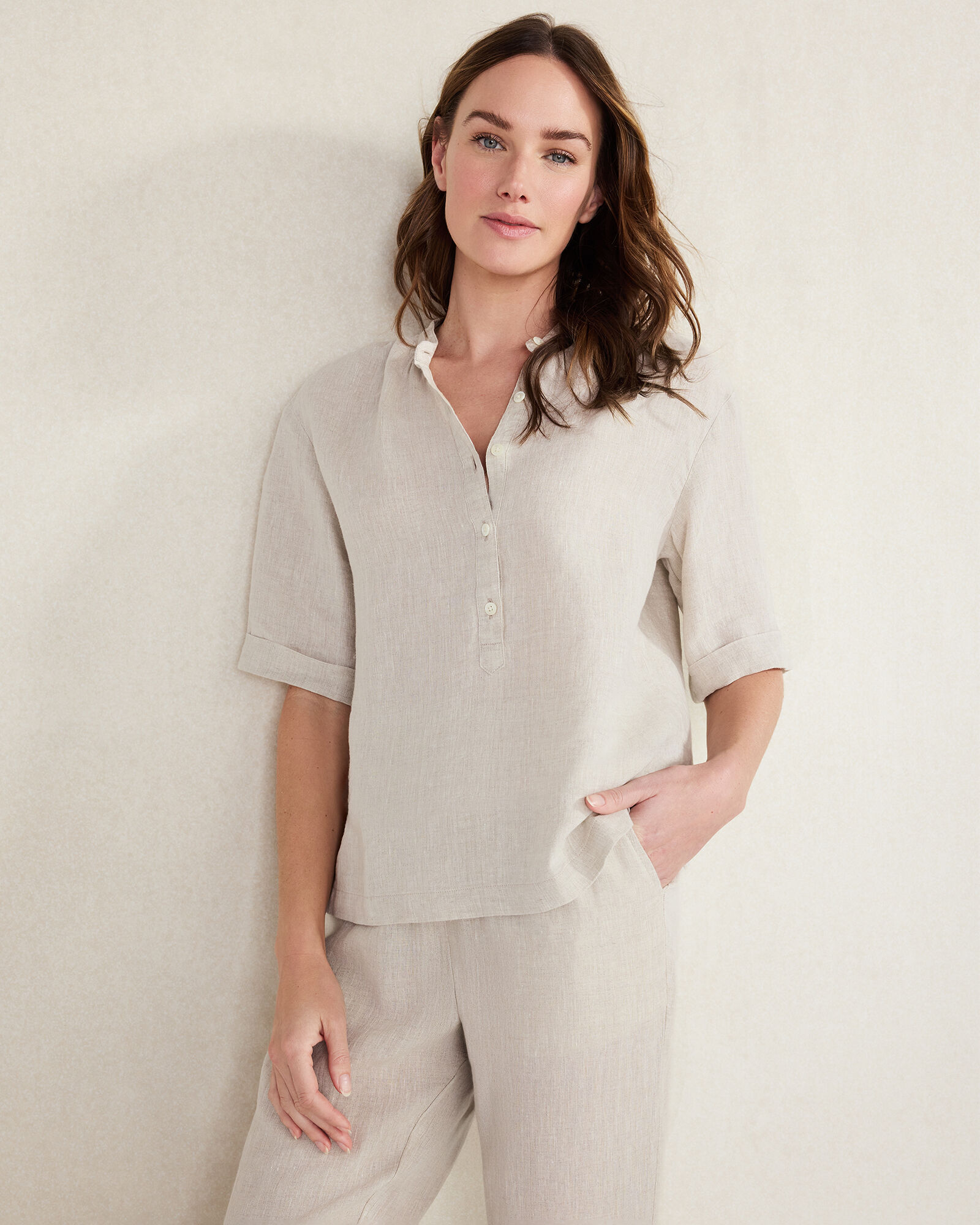 Linen Cuff Sleeve Top