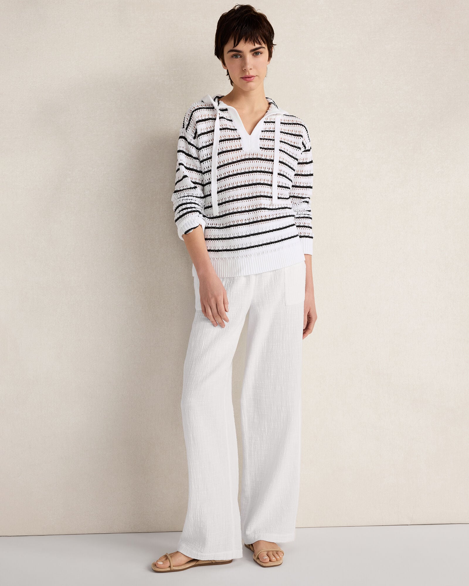Textured Cotton Gauze Pants
