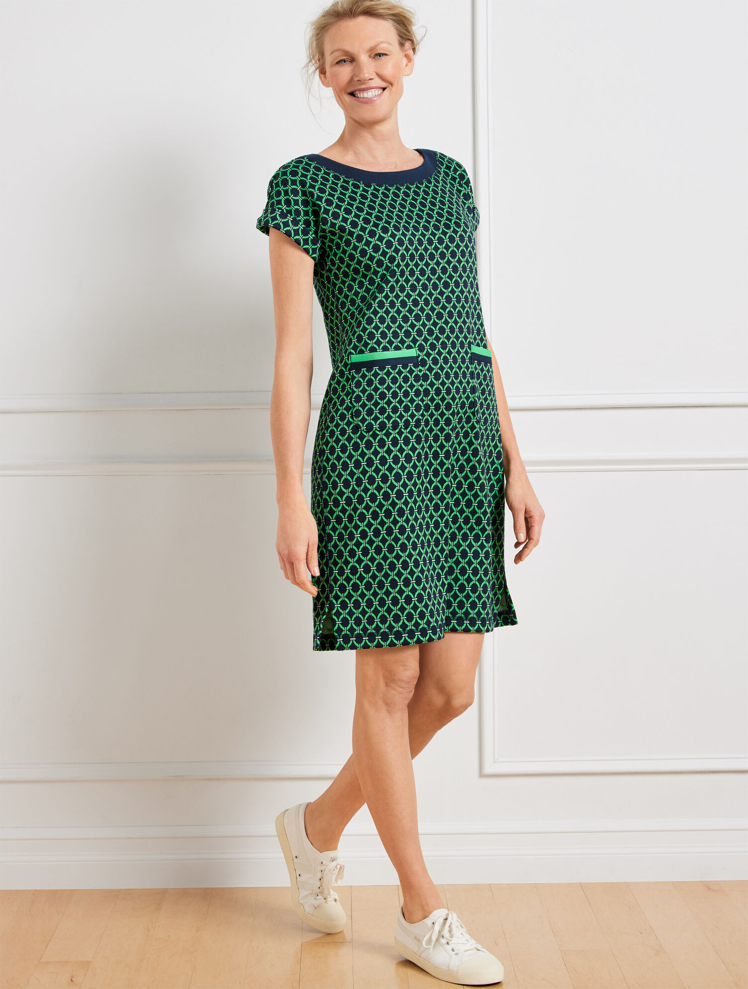 Cable Jacquard Short Sleeve Dress - Linked Geo
