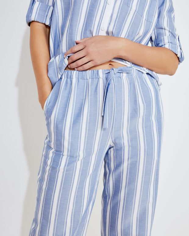 Cotton Blend Striped Drawstring Pants