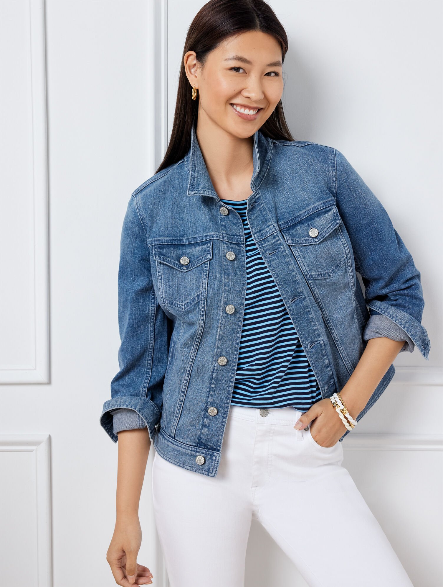 Collarless Lycra Denim Jacket Collarless Lycra Denim Shirt Cropped