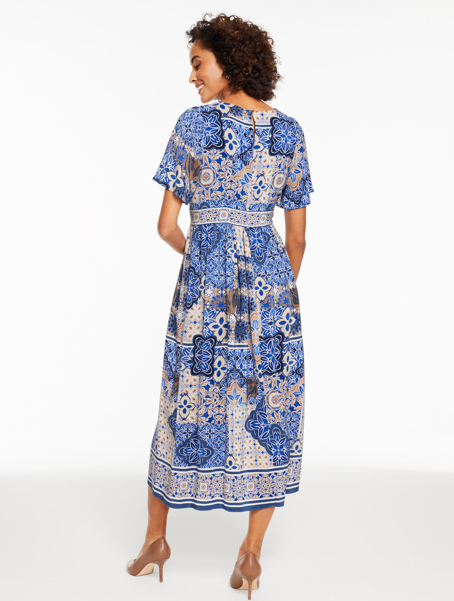 Women's Short Sleeve Fit & Flare Dress - Casablanca - Shore Blue - 2 Talbots