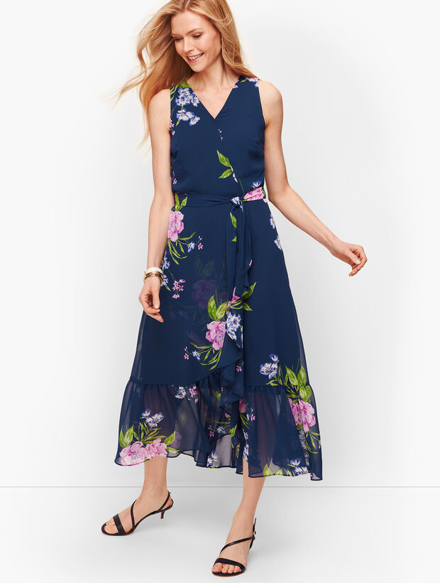 Georgette Painterly Floral Wrap Dress