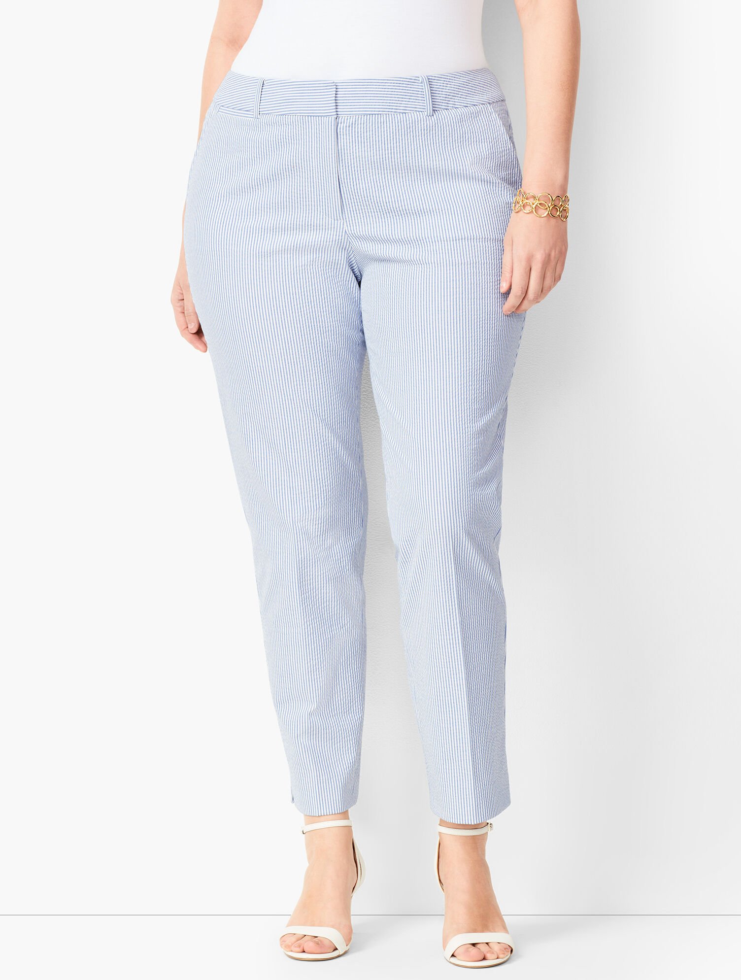 Plus Size Seersucker Slim Ankle Pants Curvy Fit Talbots